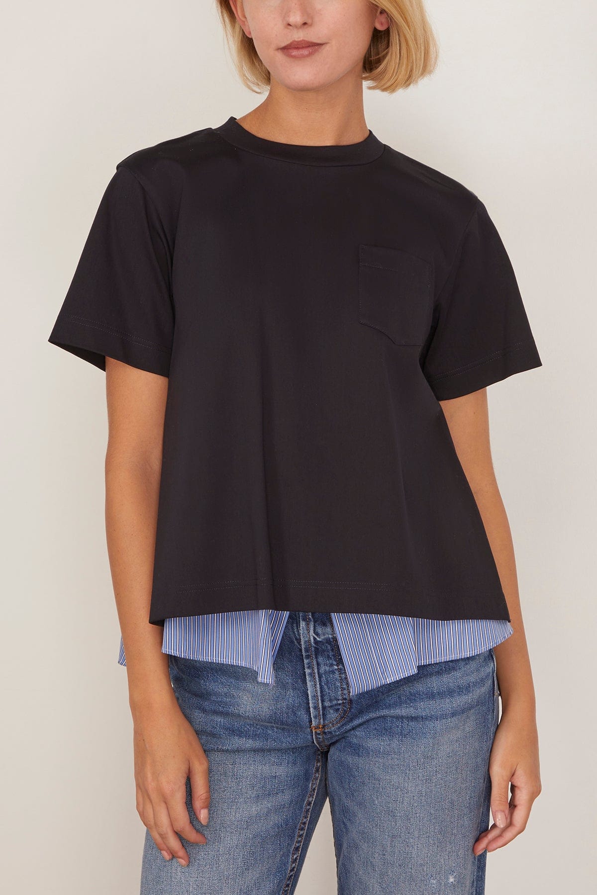 Poplin x Cotton Jersey T-Shirt in Navy/Blue Stripe - Image 3