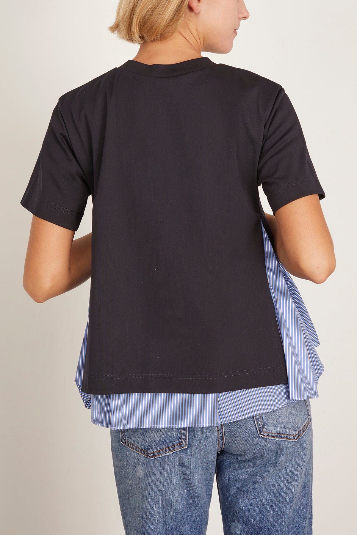 Poplin x Cotton Jersey T-Shirt in Navy/Blue Stripe - Image 4