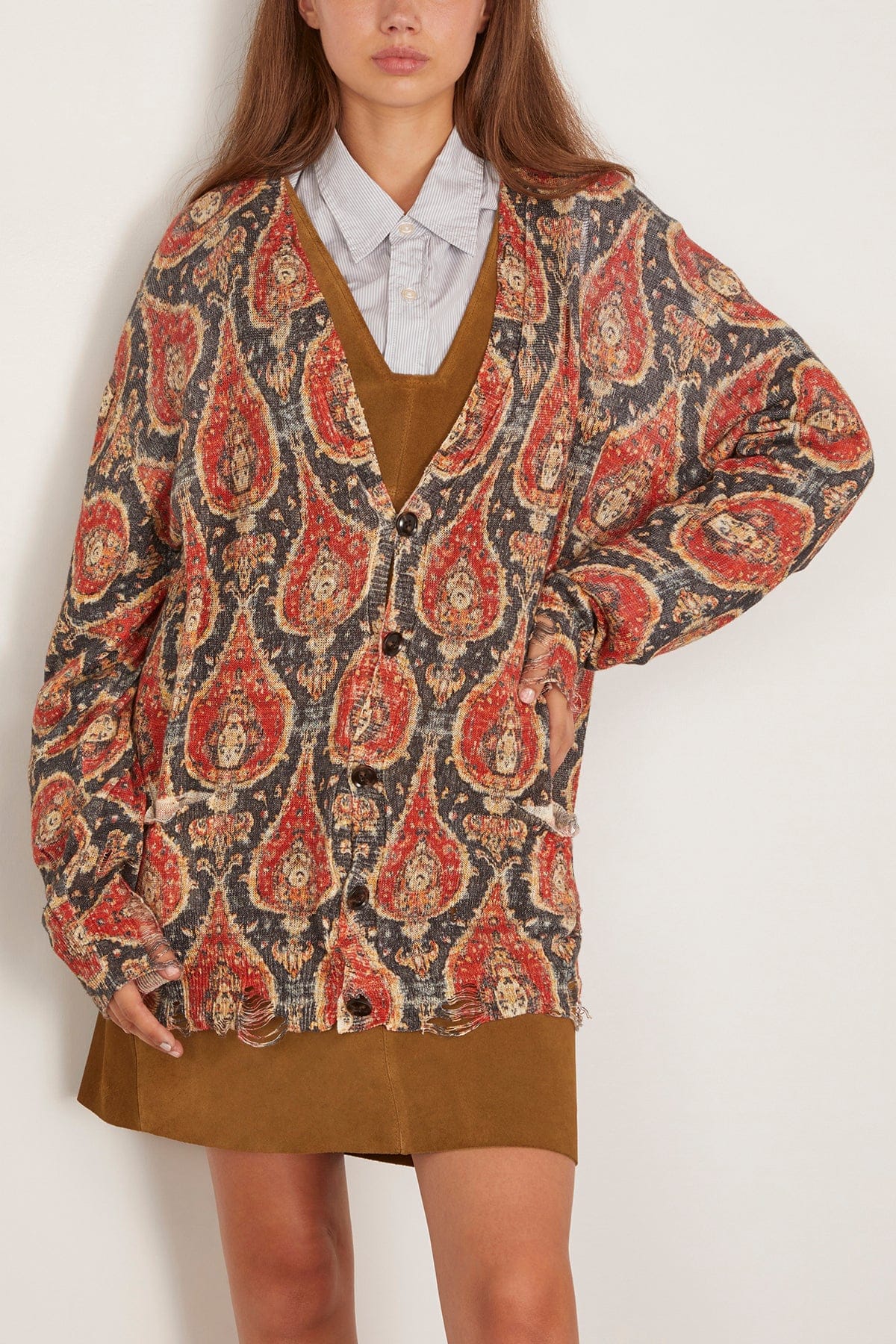 Printed Boyfriend Cardigan in Black/Red Multicolor - Image 3