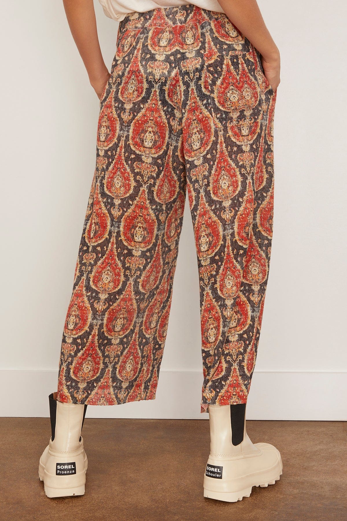 Printed Cropped Wide Leg Sweater Pants in Black/Red Multicolor - Image 4