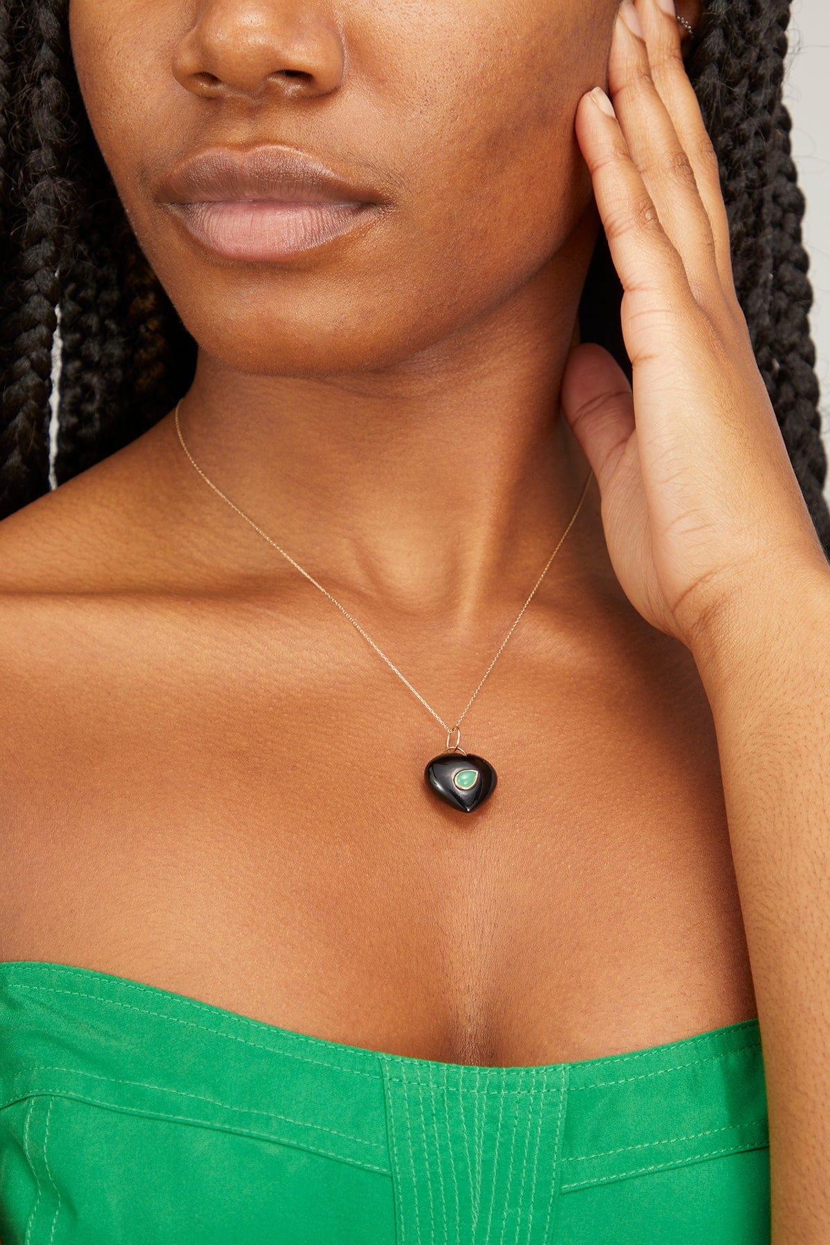 Puffy Black Onyx and Chrysoprase Pendant - Image 2