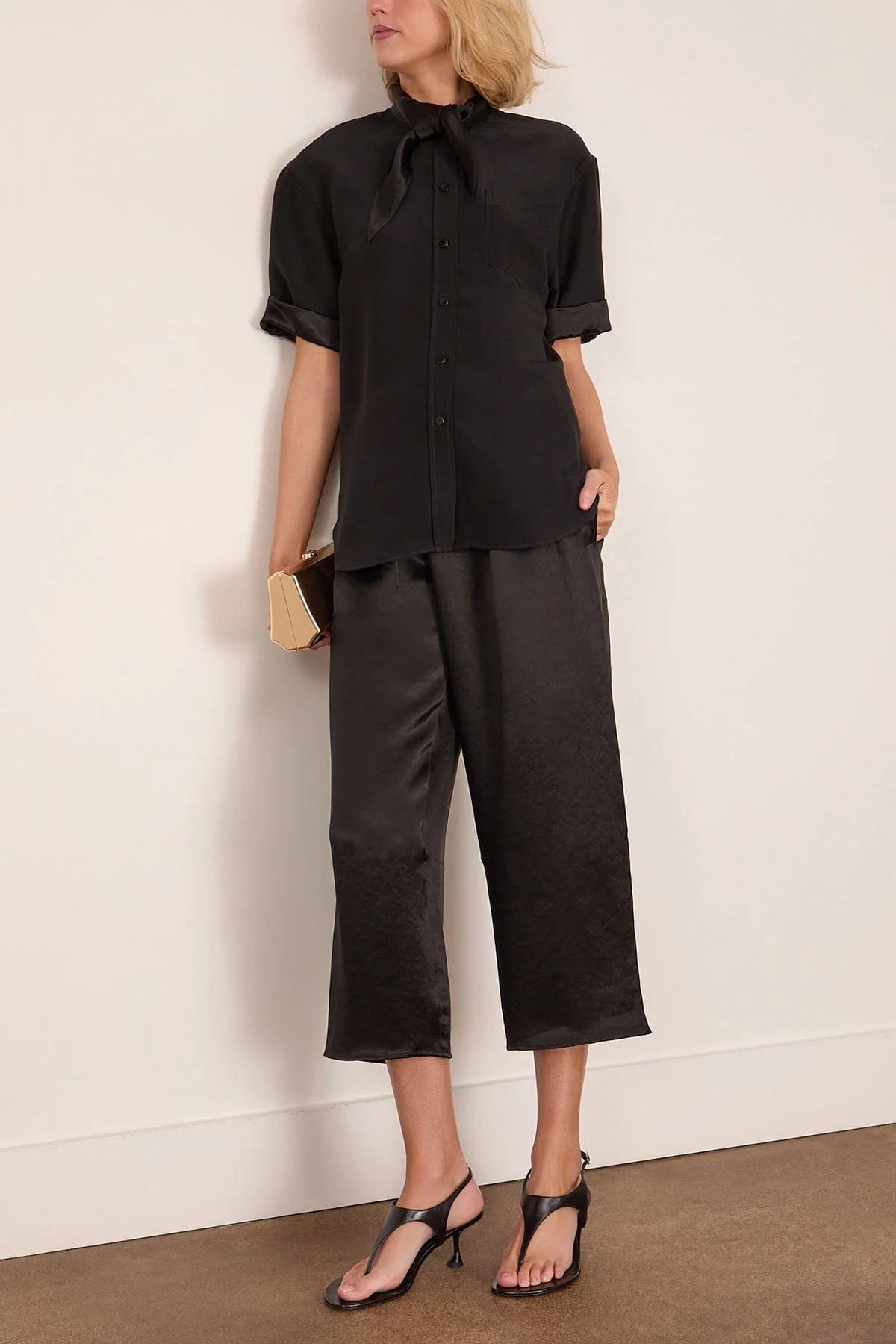 Pull On Wide Leg Crop Pant in Black - Image 2