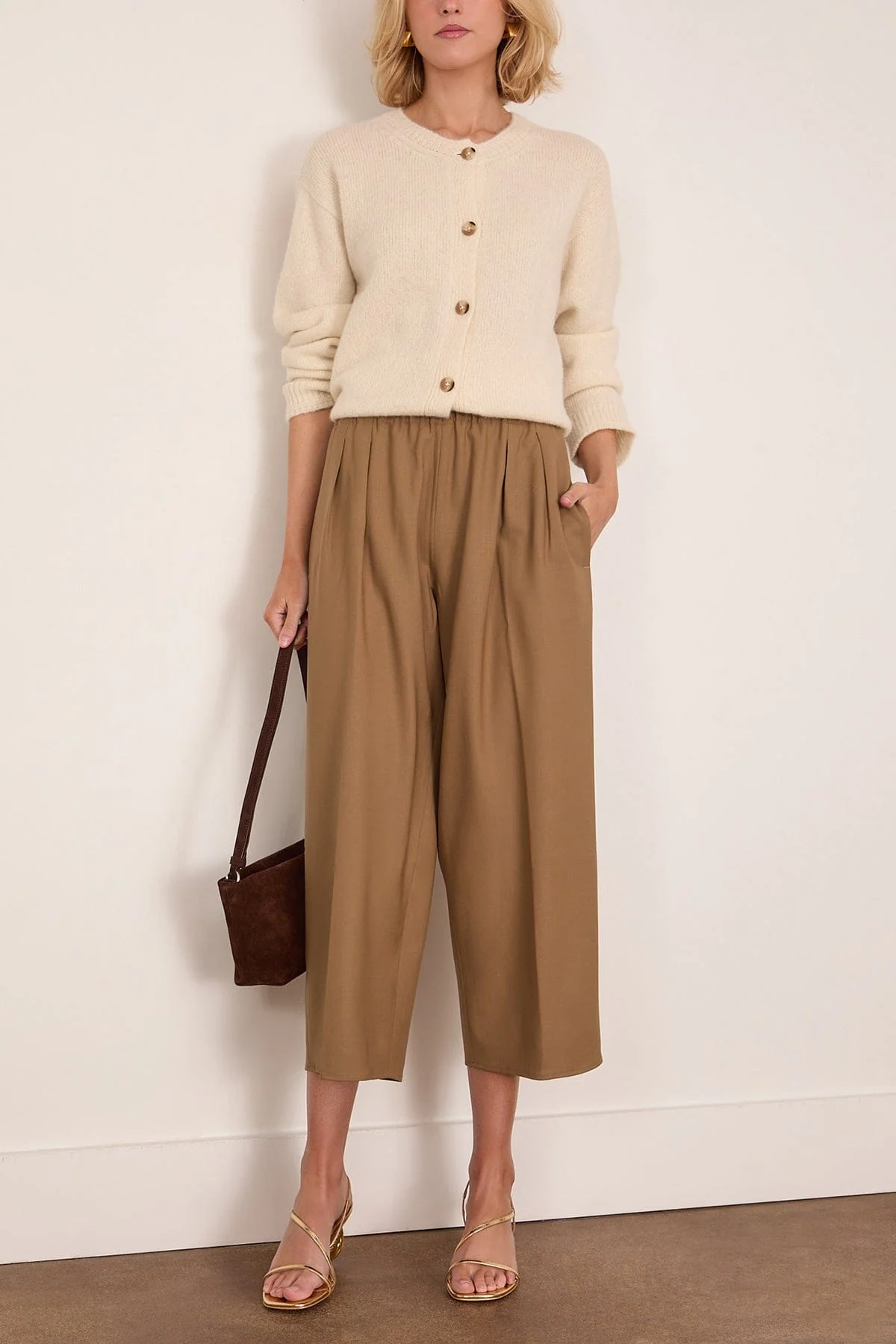 Pull On Wide Leg Crop Pant in Caramel - Image 2