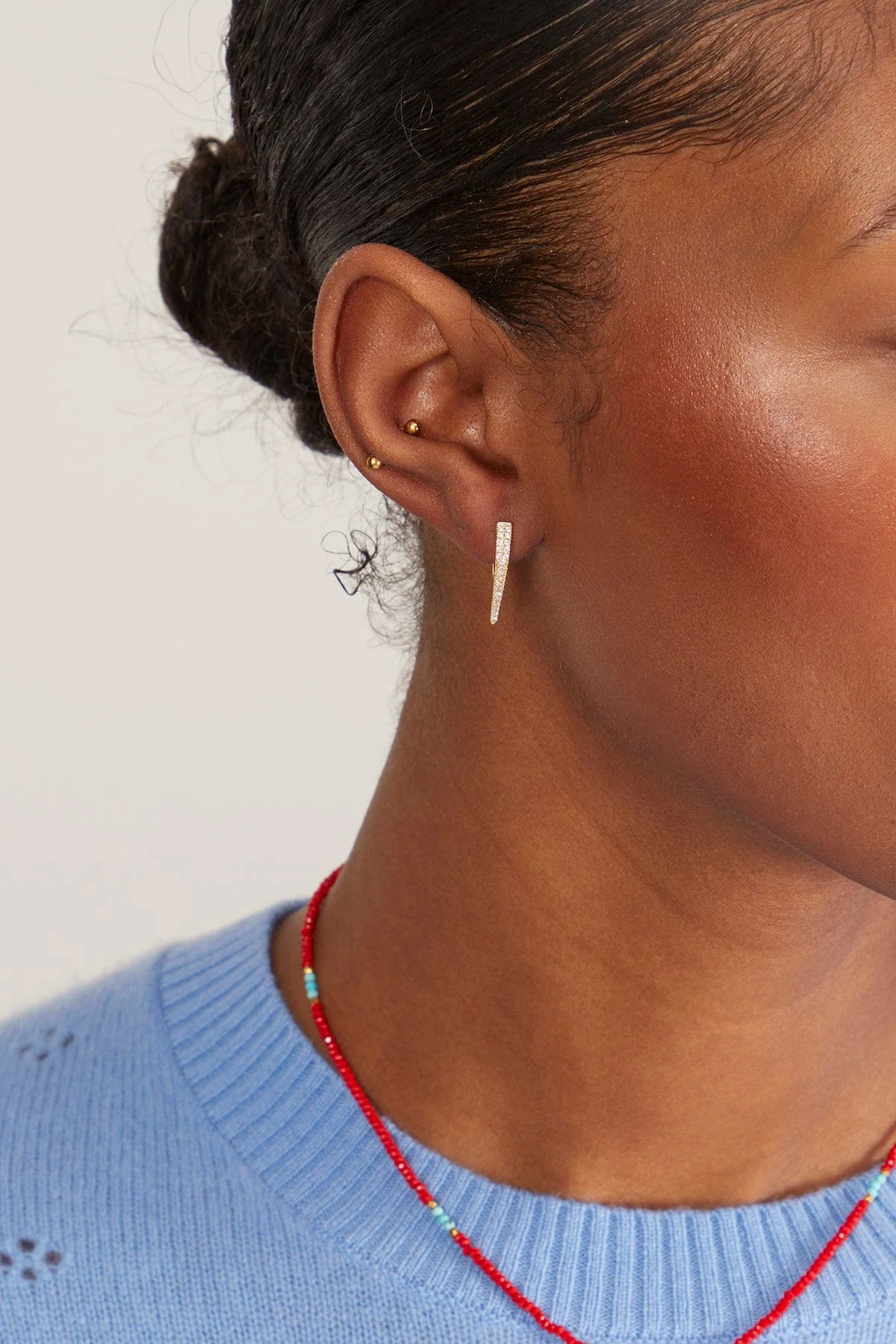 Pyramid Pave Spike Earrings in 14k Yellow Gold - Image 2
