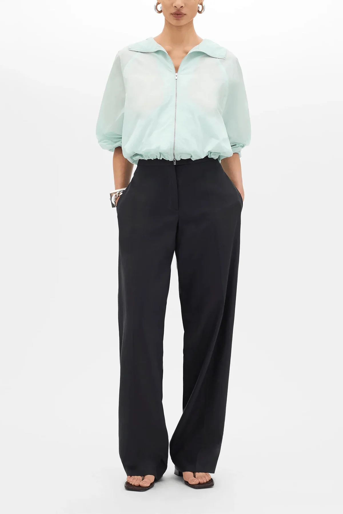 Recycled Nylon Short Blouson in Aquamarine - Image 2