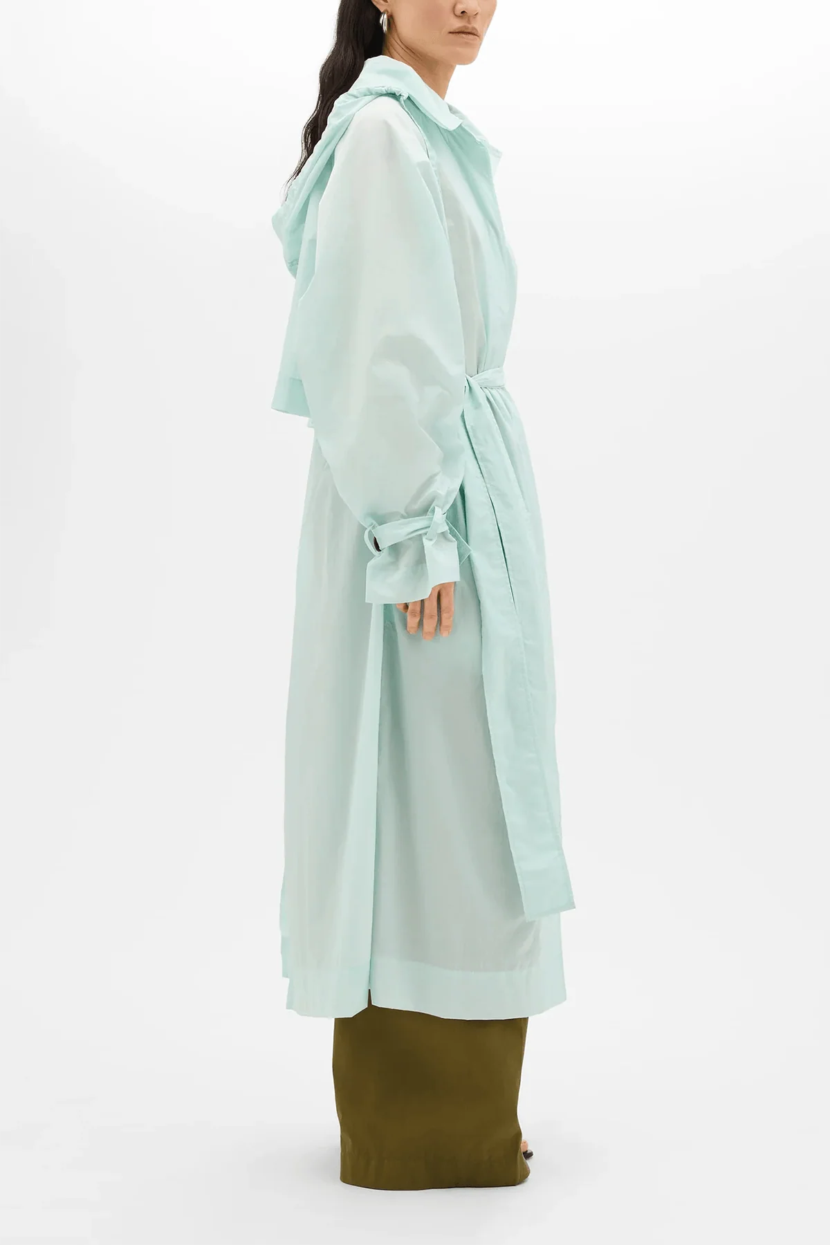 Recycled Nylon Trench in Aquamarine - Image 3
