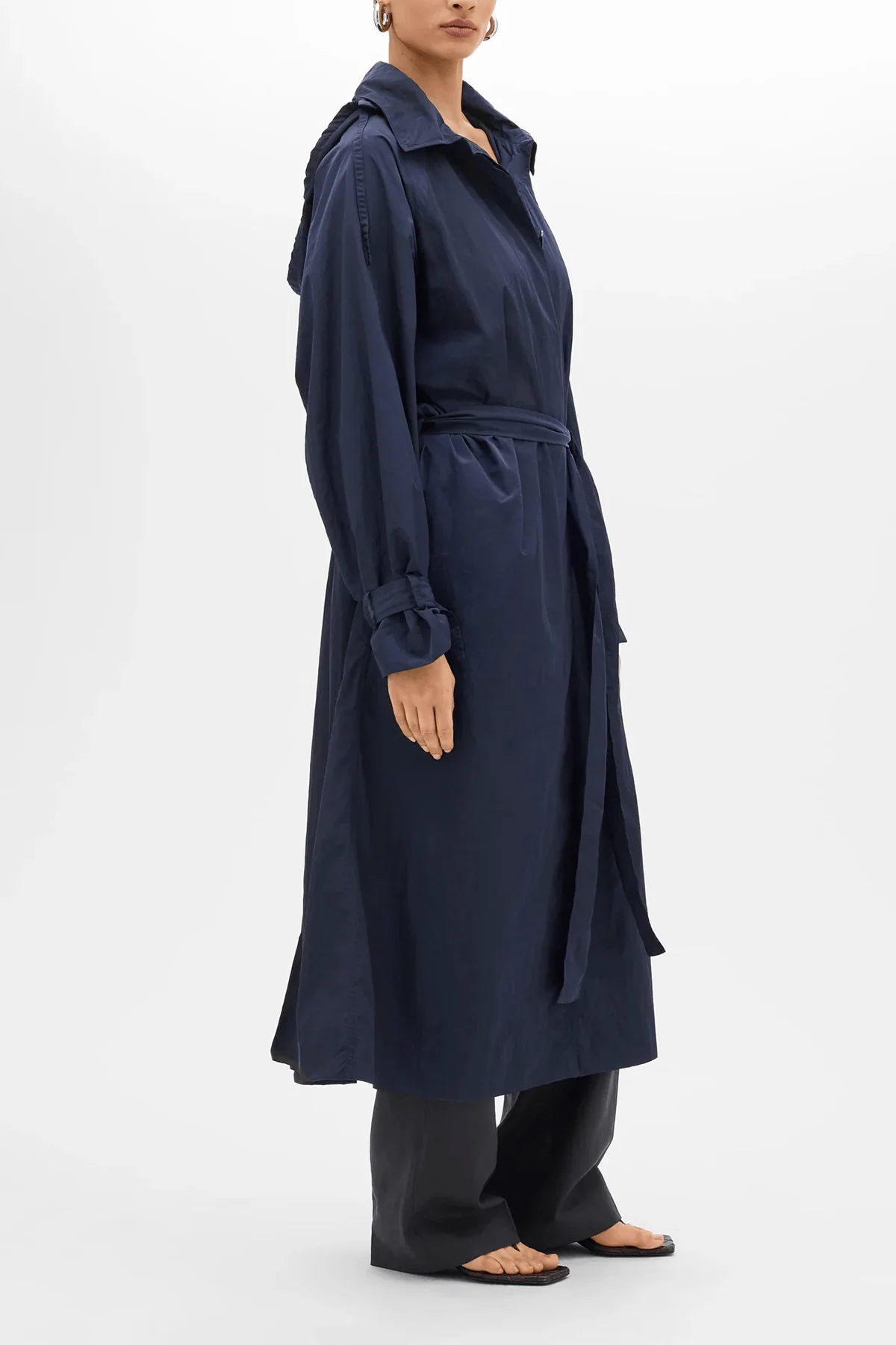 Recycled Nylon Trench in Navy - Image 3