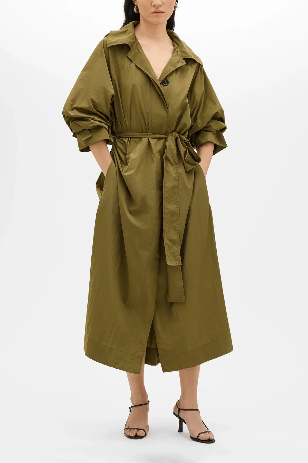 Recycled Nylon Trench in Olive - Image 2