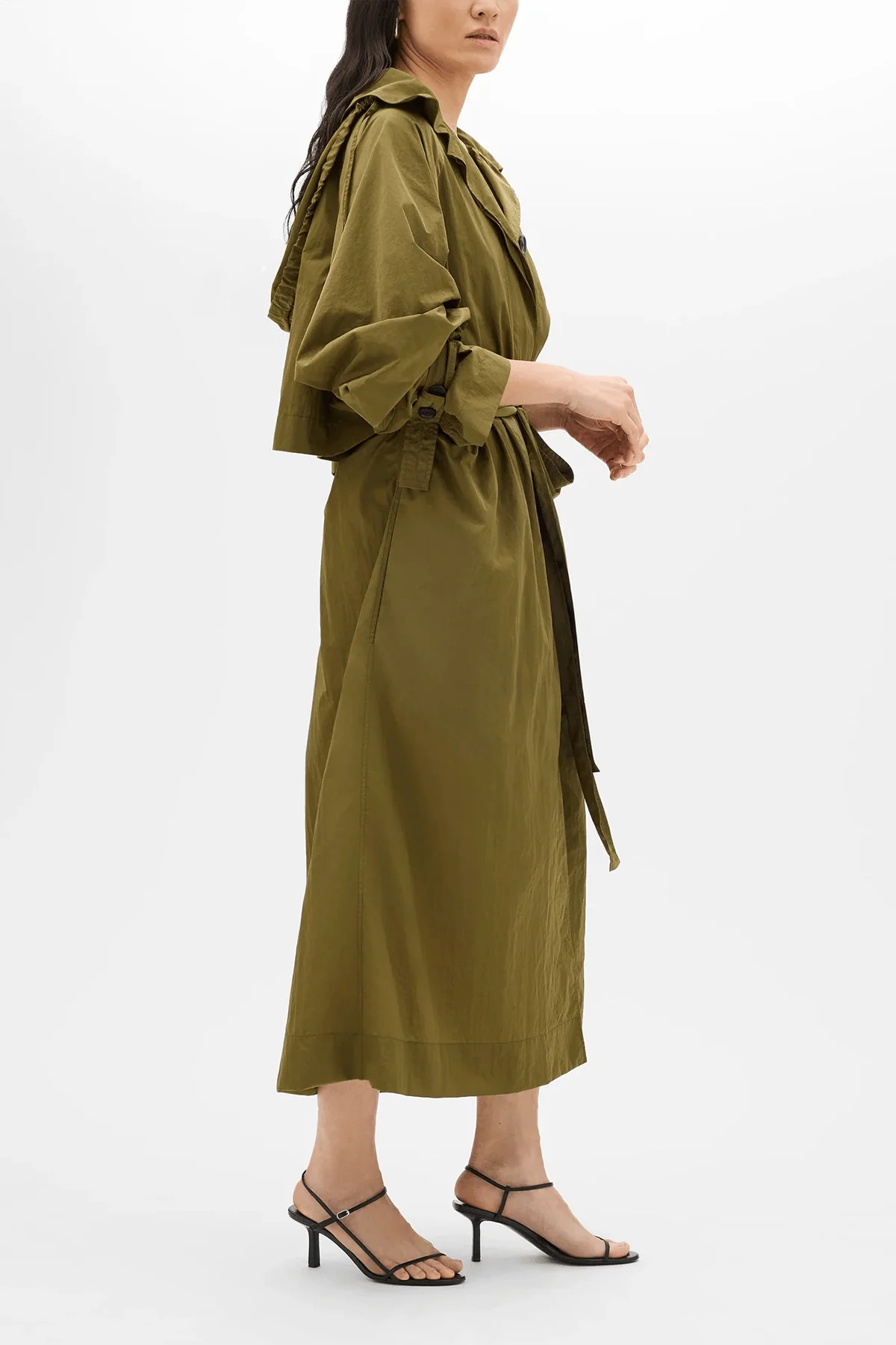 Recycled Nylon Trench in Olive - Image 3