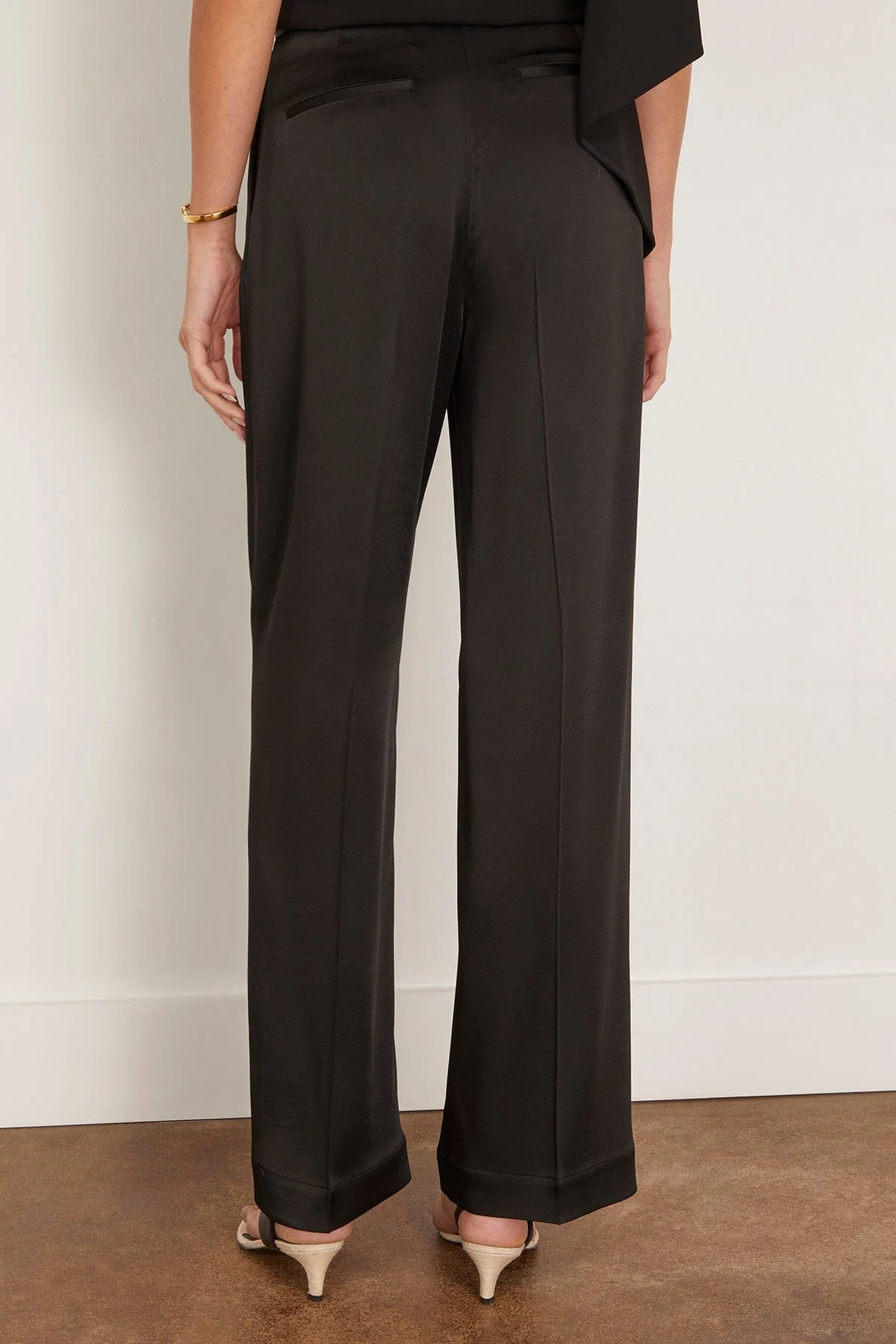 Relaxed Drawstring Satin Trousers in Black - Image 4