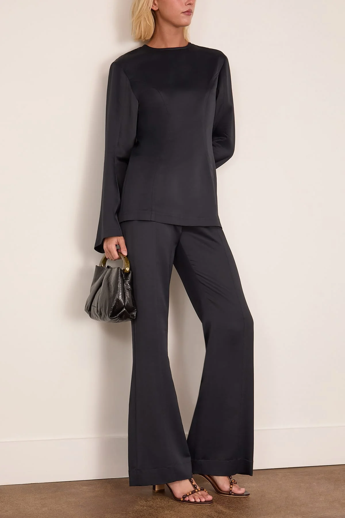 Relaxed Satin Trouser in Black - Image 2