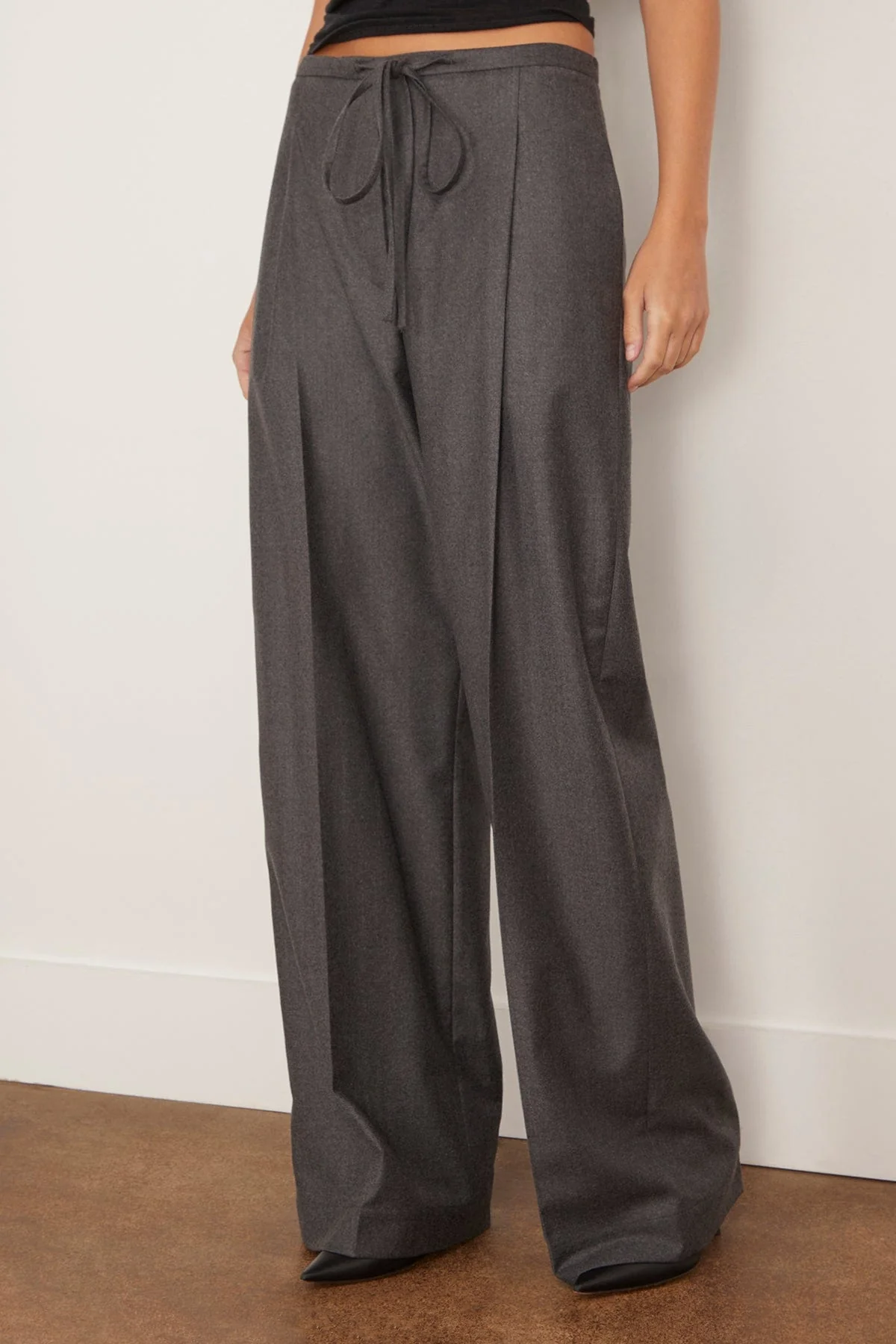 Relaxed Soft Wool Trousers in Dark Grey Melange - Image 3