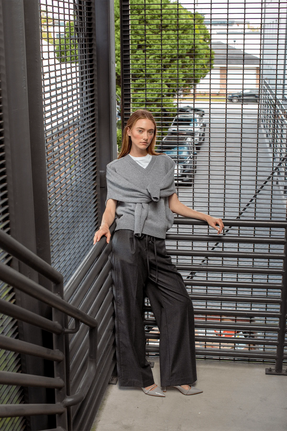 Relaxed Soft Wool Trousers in Dark Grey Melange - Image 5