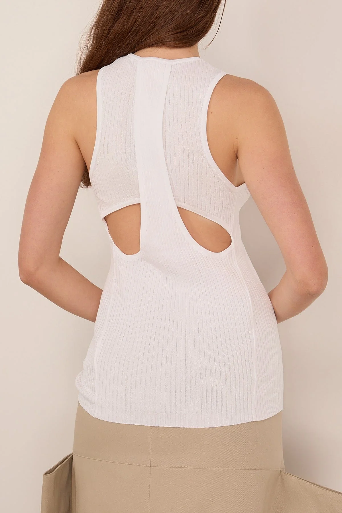 Ribbed Sweater Cut Out Tank in White - Image 4