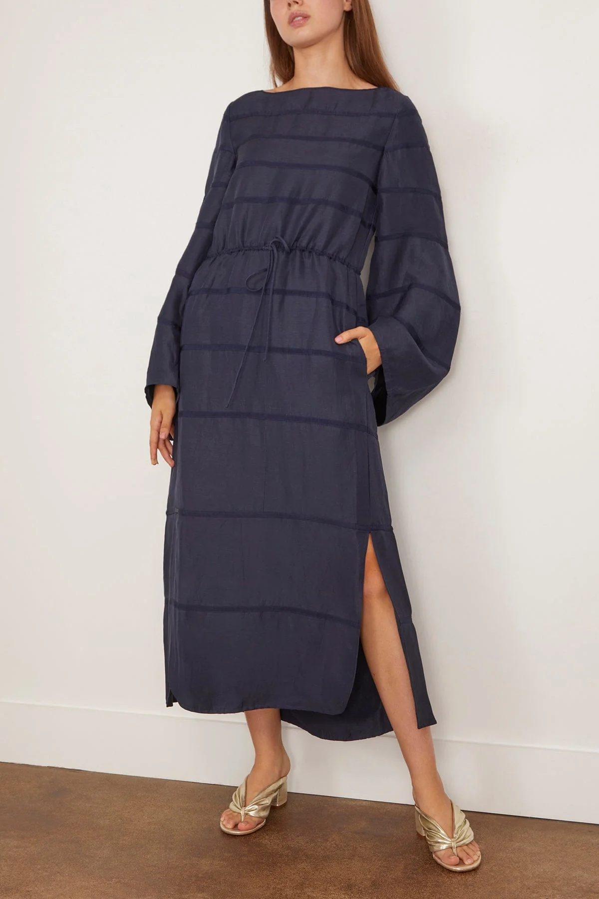 Ribbon Caftan Dress in Navy - Image 3