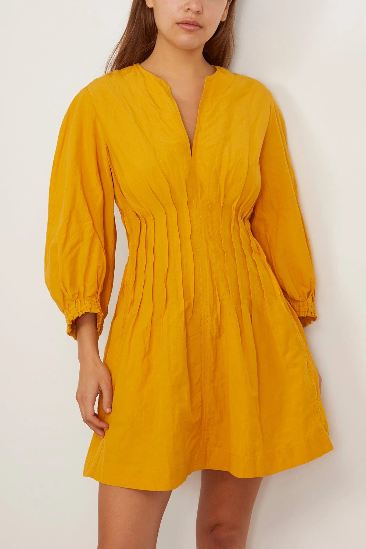 Rocca Pleat Mini Dress in Lemon Curry - Image 3