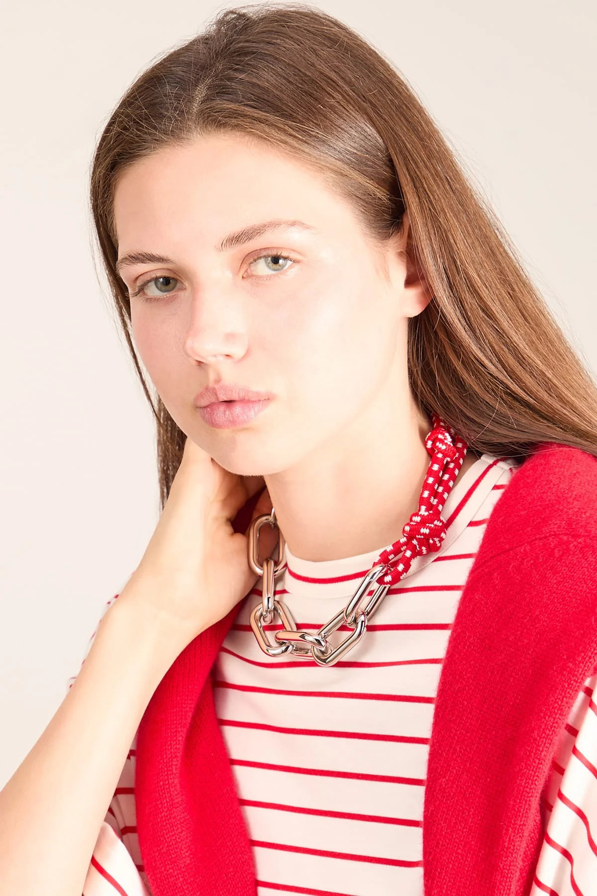 Rope and Chain Necklace in Red White - Image 2
