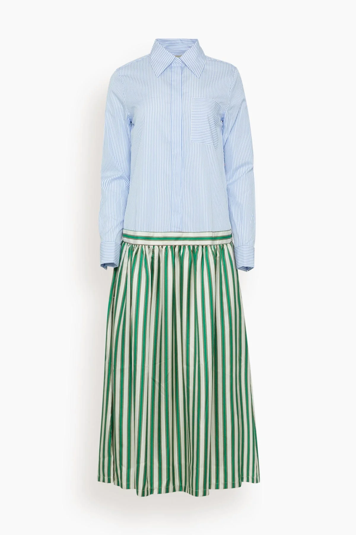 Rosalia Poplin Silk Twill Dress in Multi Stripes
