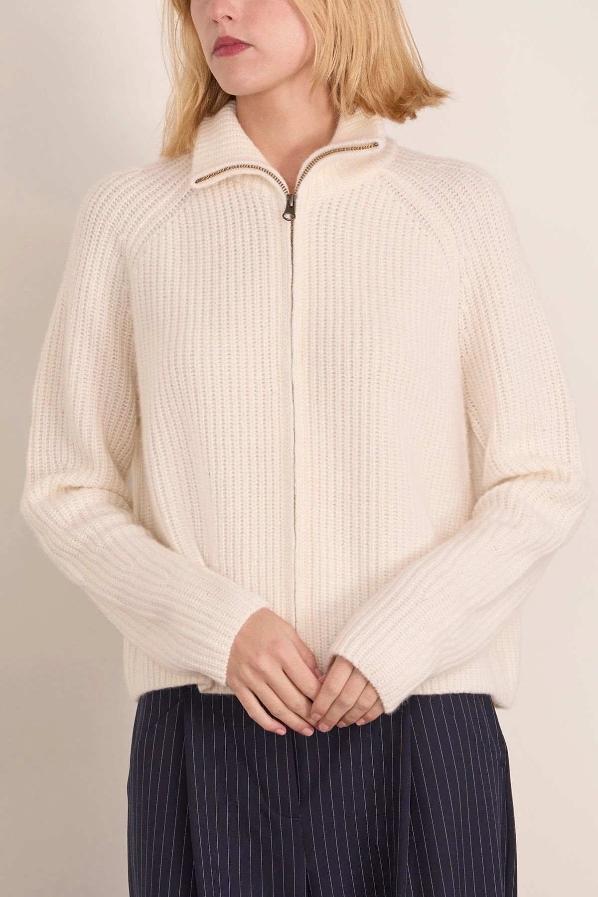 Sadie Zip Cardigan in Cream - Image 3