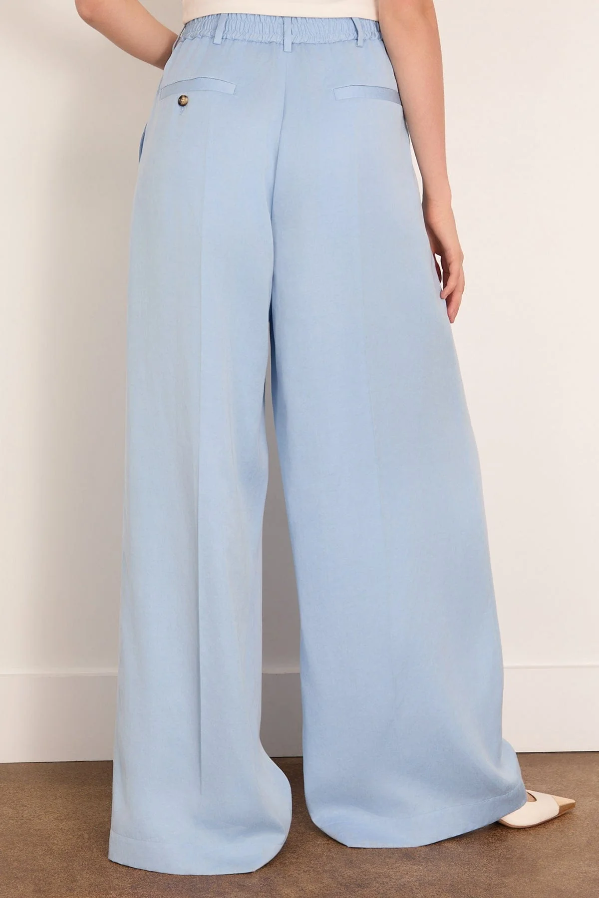 Satin Wide Leg Trousers in Light Blue - Image 4