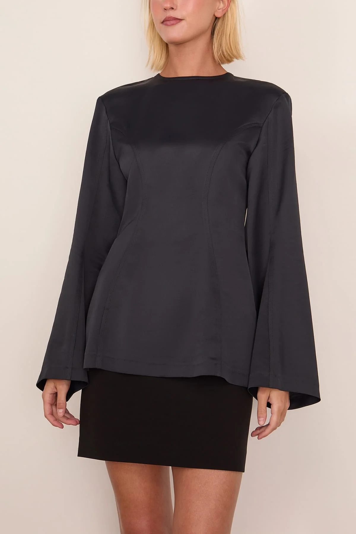 Sculpted Satin Blouse in Black - Image 3