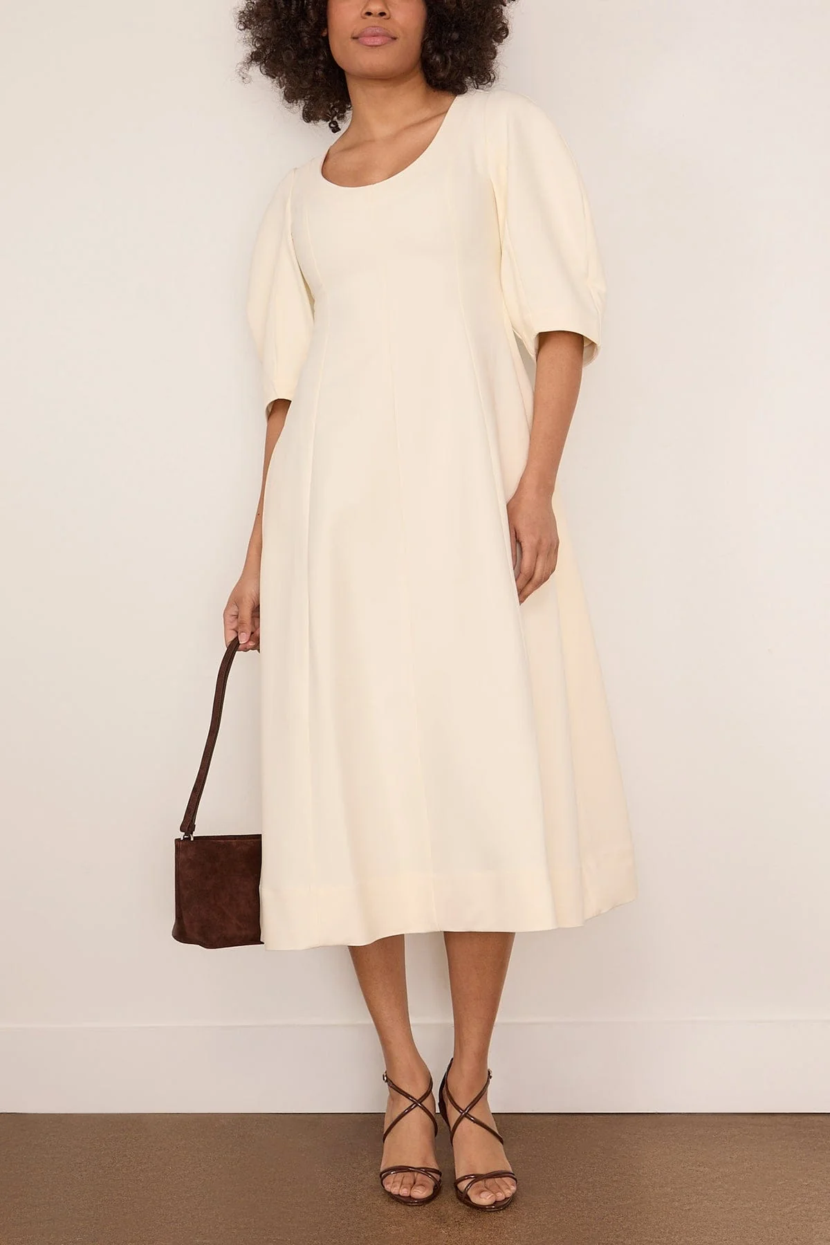 Sculptural Waisted Midi Dress in Off White - Image 2