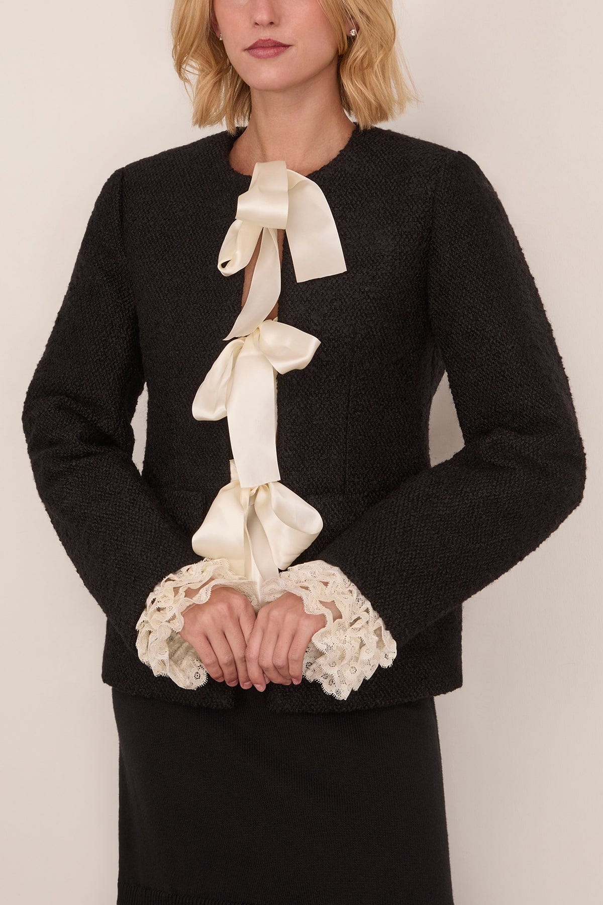 Seraphine Solid Bow Jacket in Black - Image 3