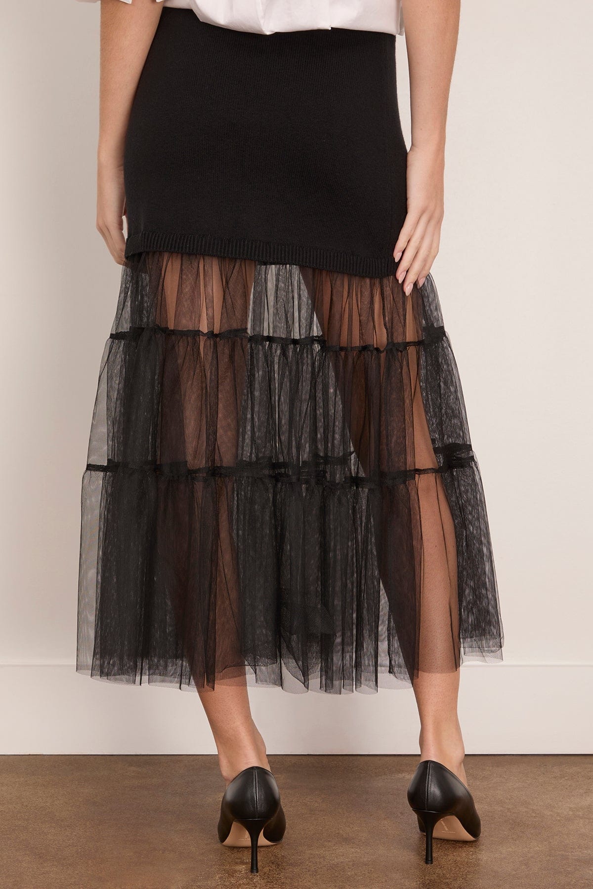 Seraphine Solid Knit Tulle Skirt in Black - Image 4