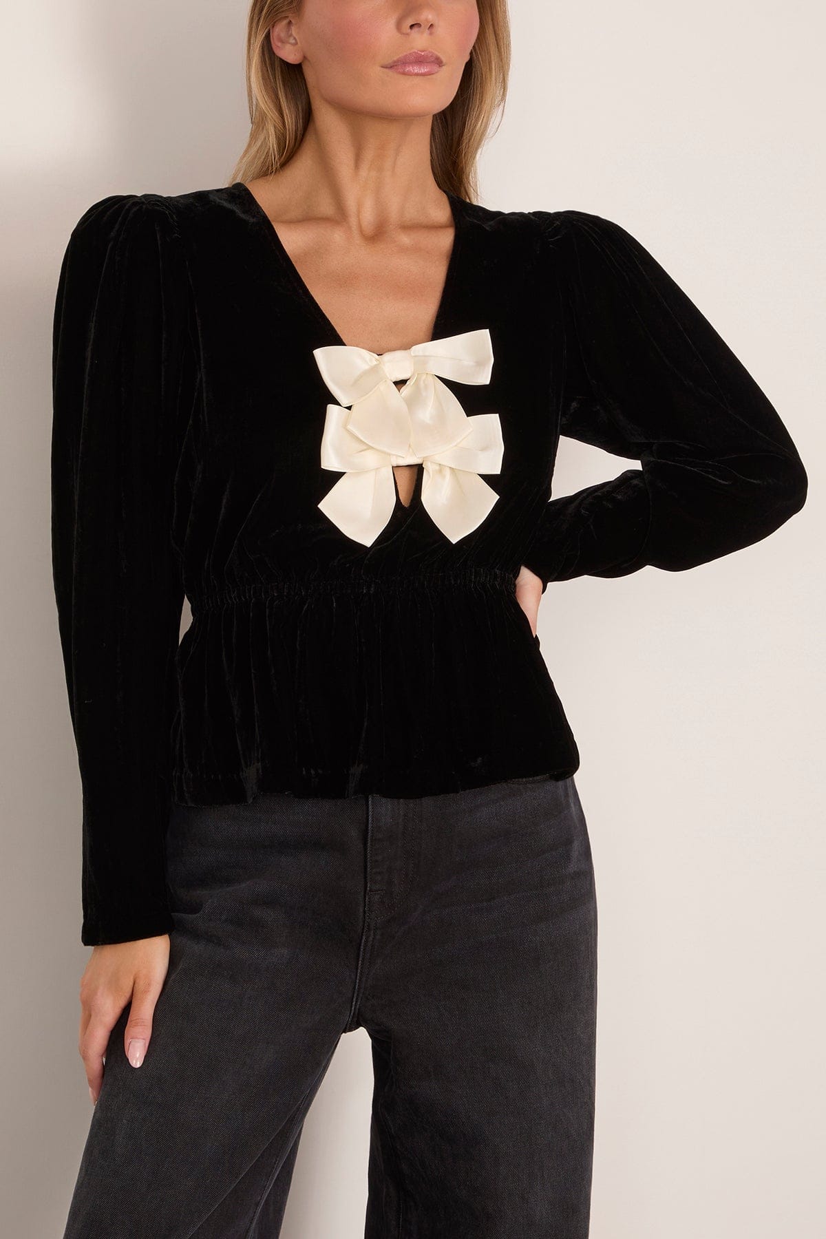 Seraphine Velvet Long Sleeve Top in Black - Image 3