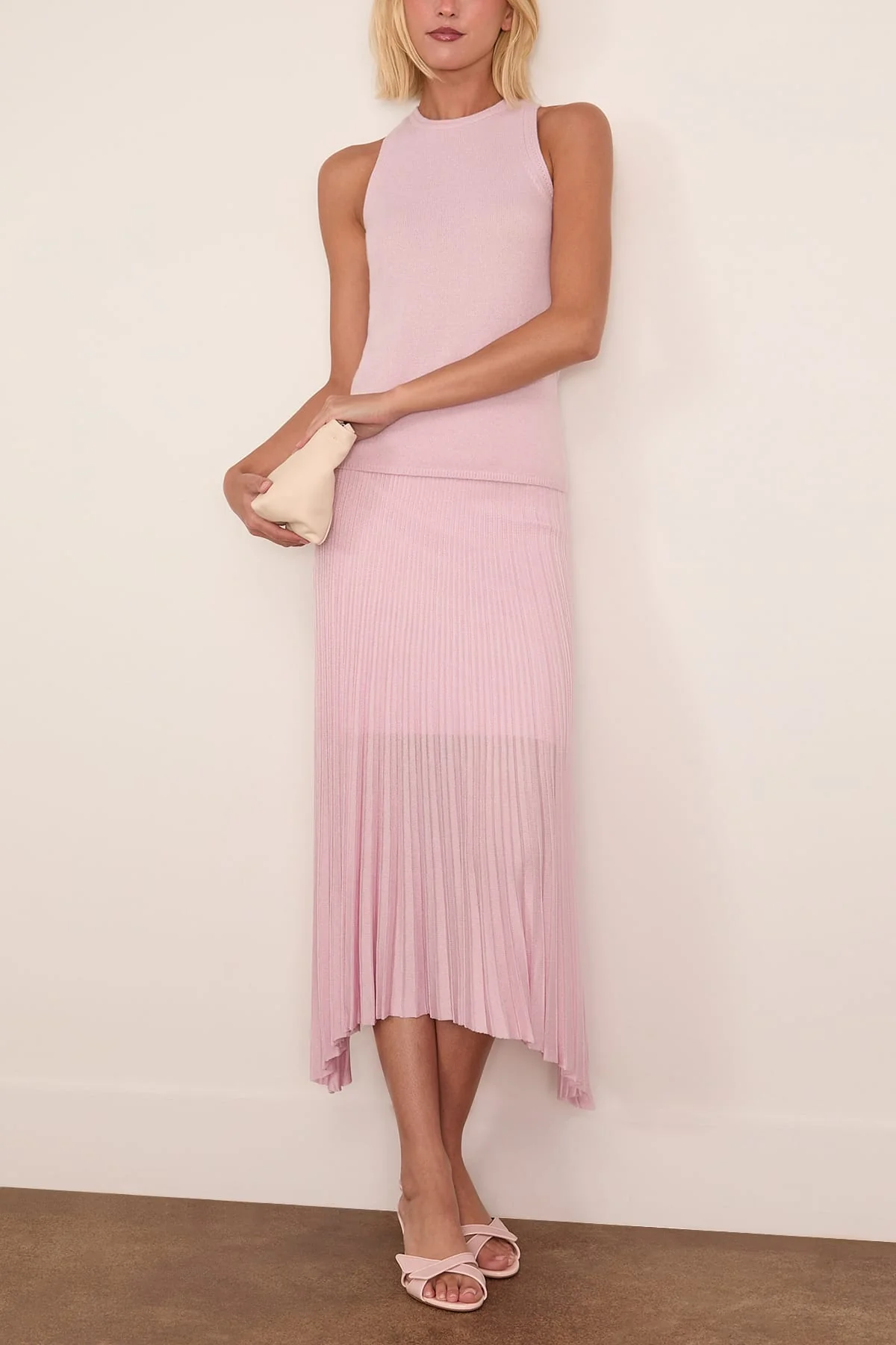 Sheer Pleat Skirt in Powder Pink - Image 2