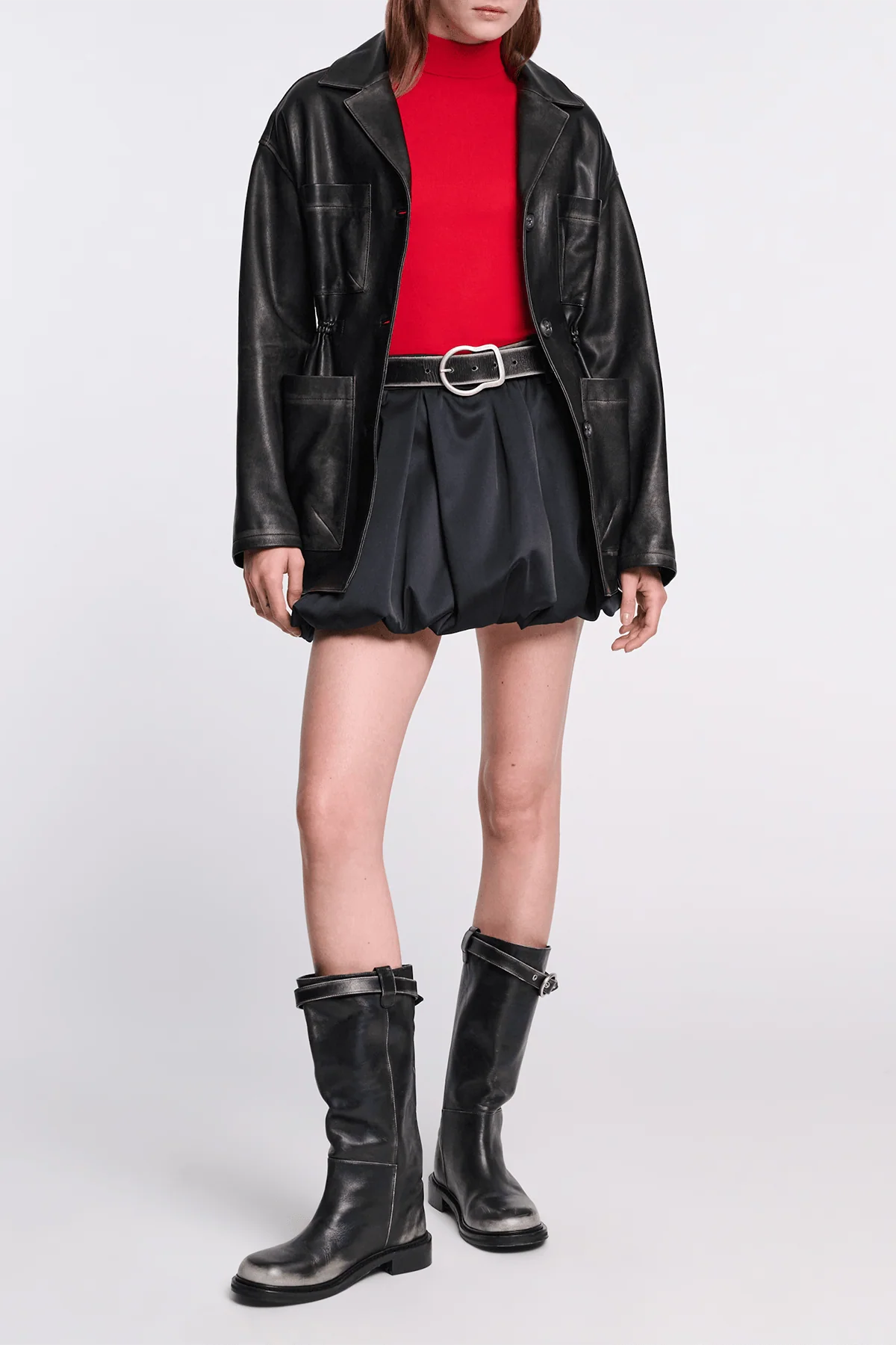 Shiny Statement Skirt in Graphite - Image 2