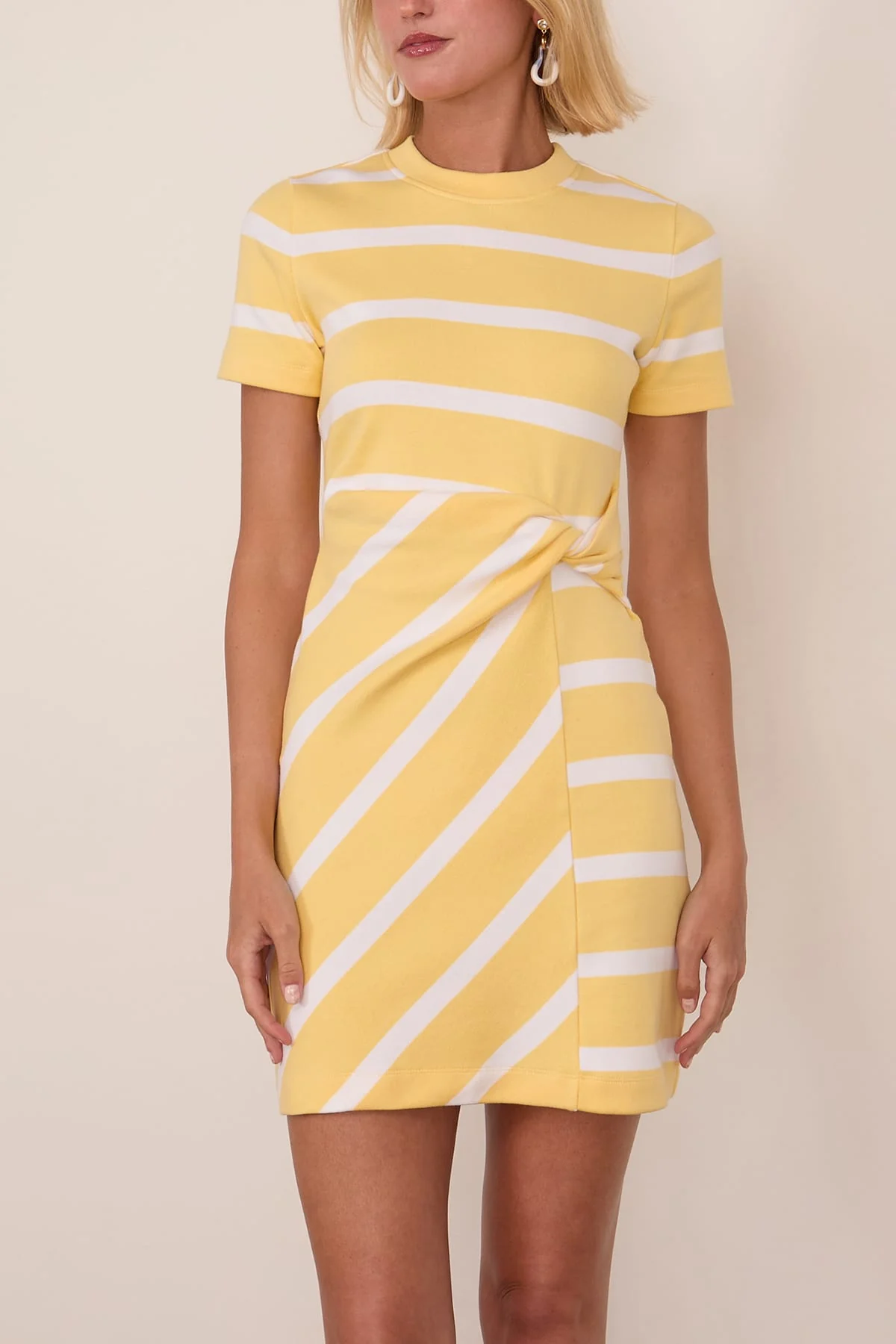 Short Sleeve Cody Dress in Lemon Meringue/White Wide Stripe - Image 3