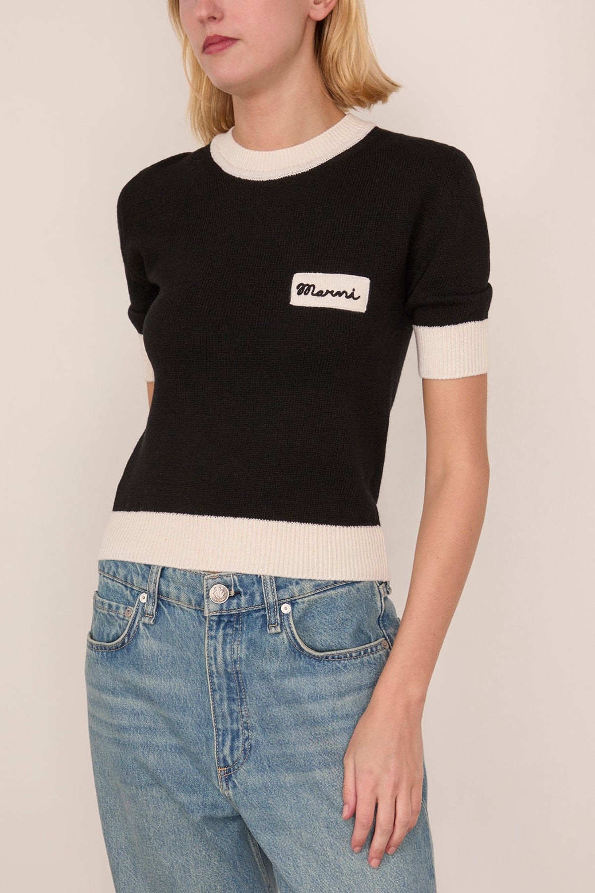 Short Sleeve Crewneck Sweater in Black - Image 3