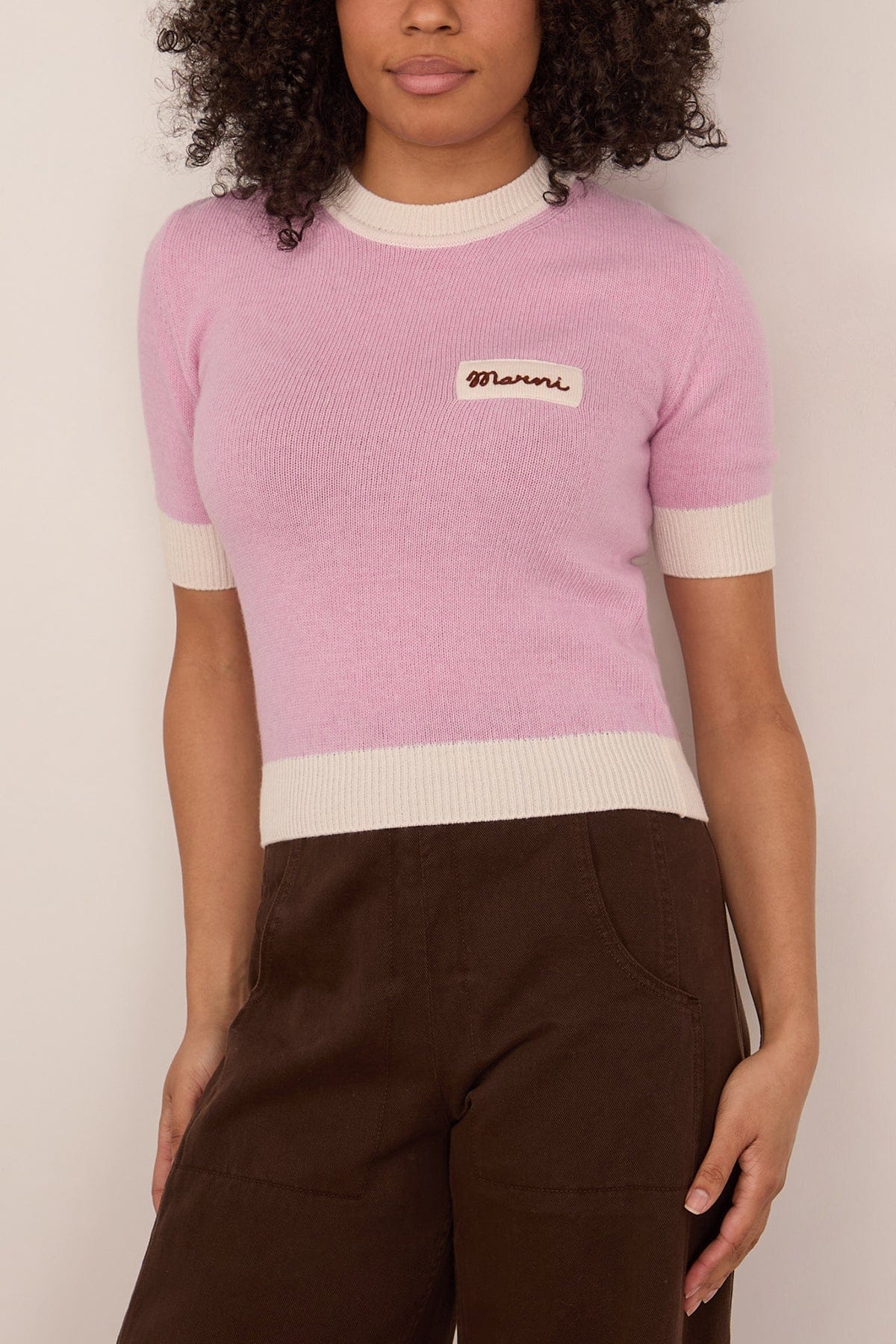 Short Sleeve Crewneck Sweater in Pink Gummy - Image 3