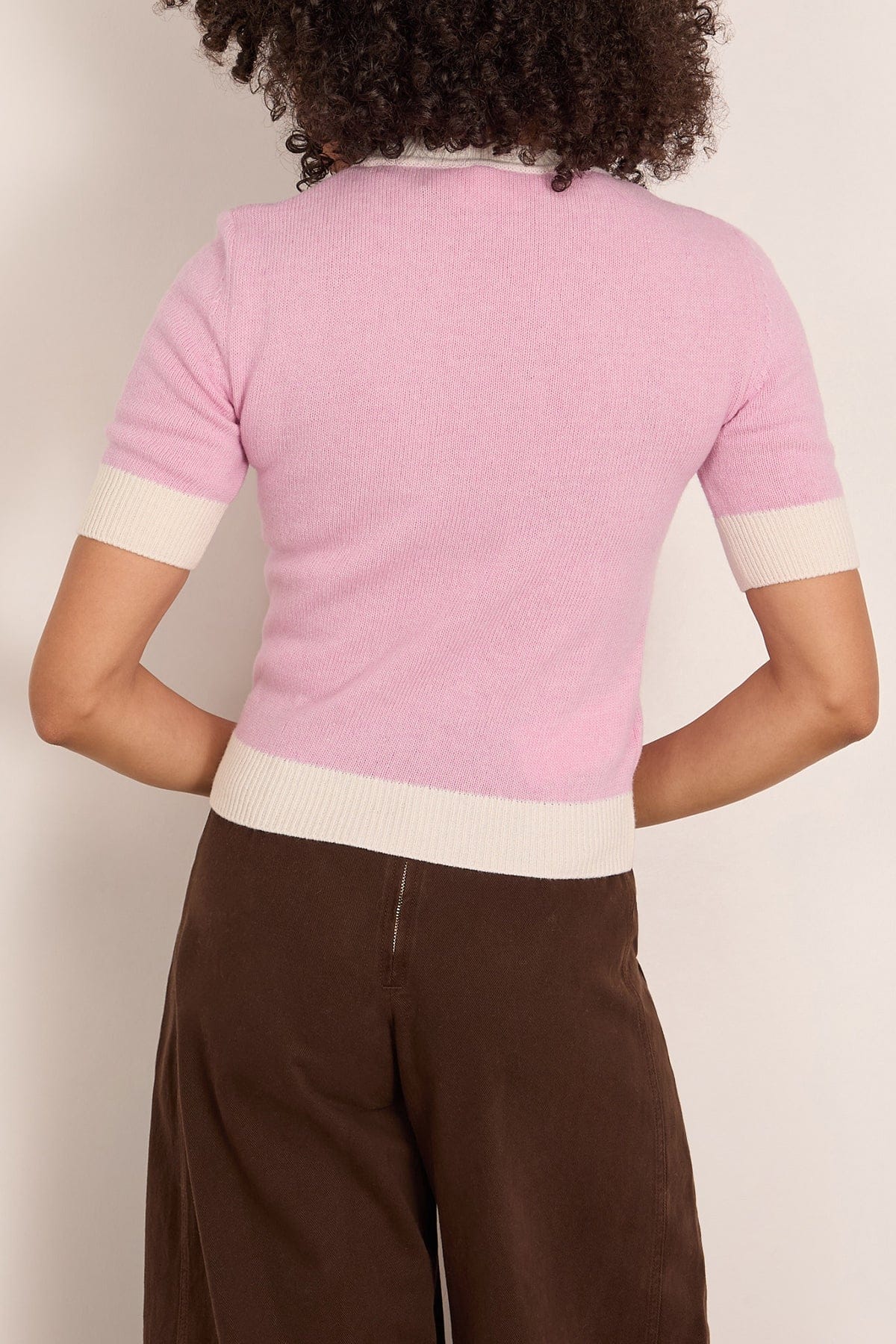 Short Sleeve Crewneck Sweater in Pink Gummy - Image 4