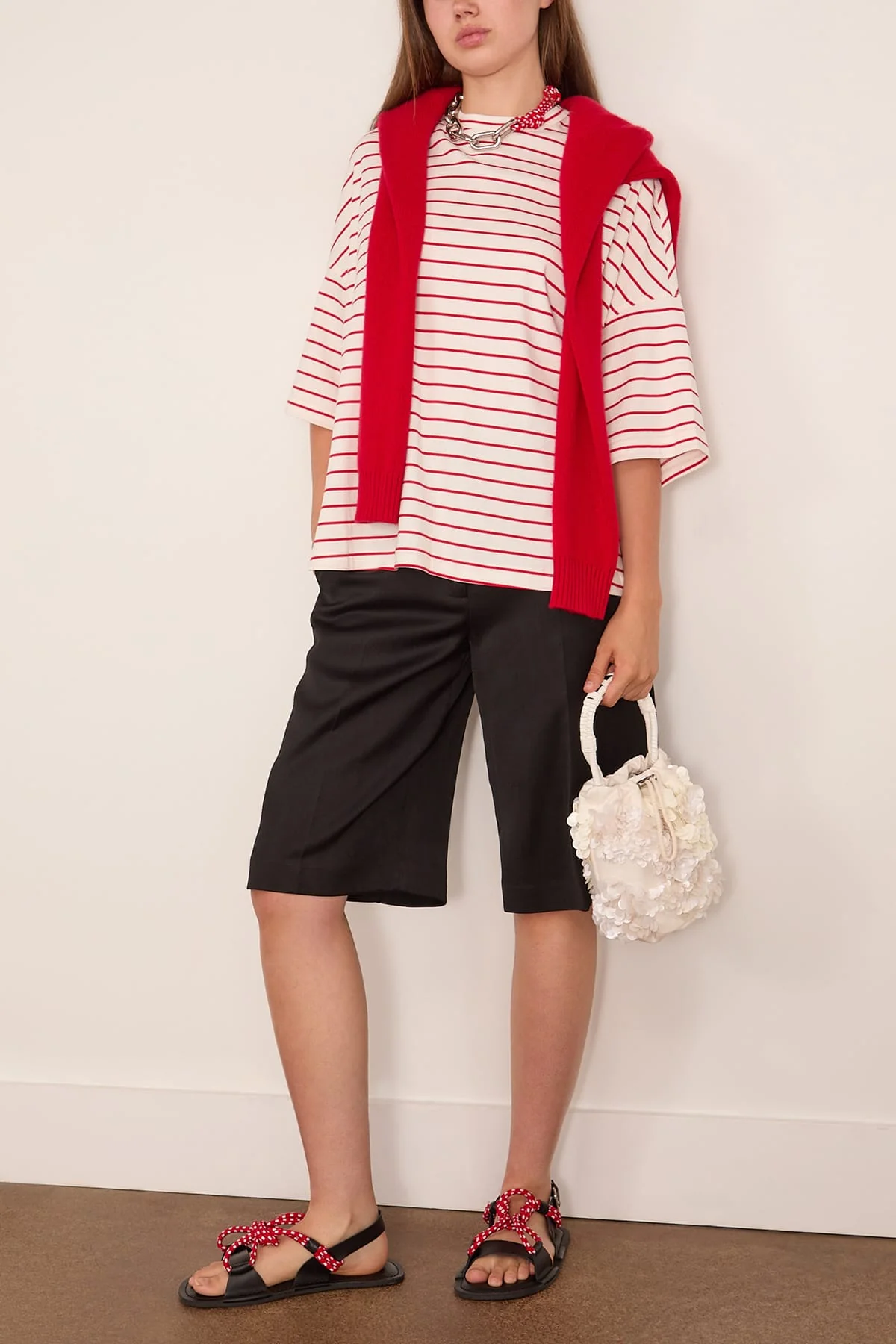 Short Sleeve T-Shirt in White/Red Stripe - Image 2