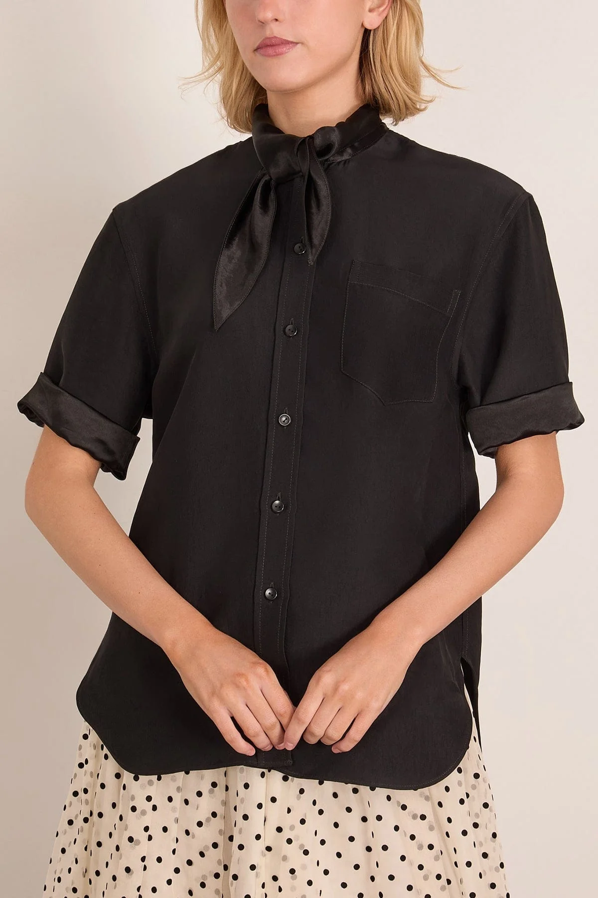 Short Sleeve Tie Shirt in Black - Image 3