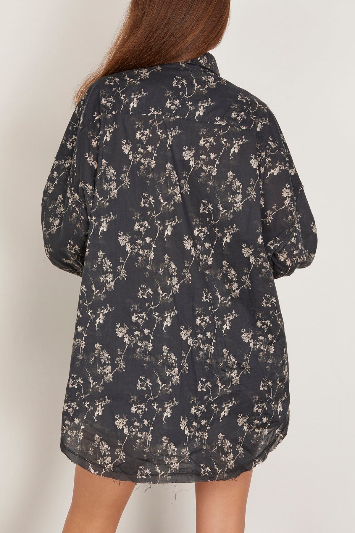 Shredded Seam Ruffle Shirt in Floral on Black - Image 4