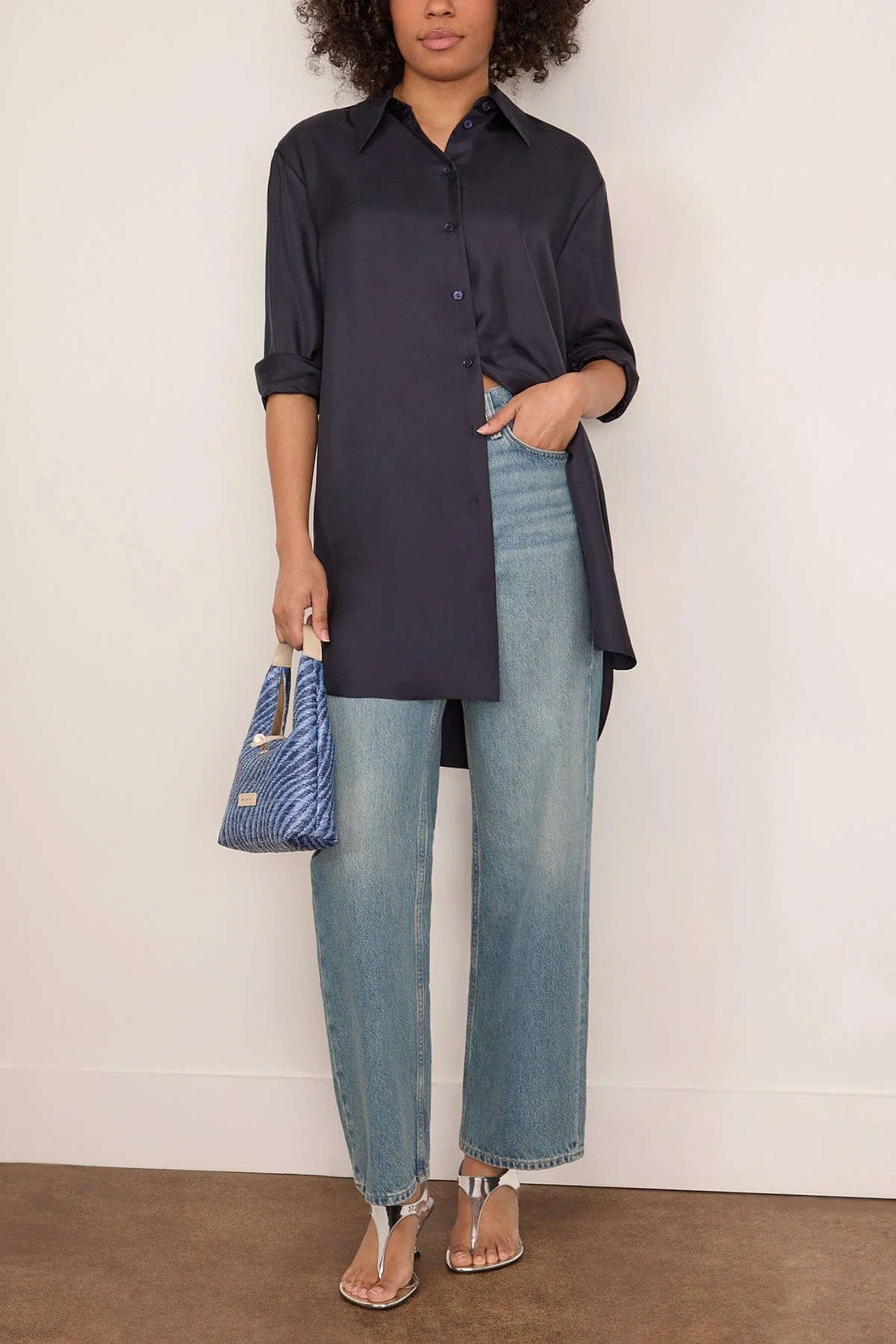 Signature Elongated Silk Shirt in Night - Image 2