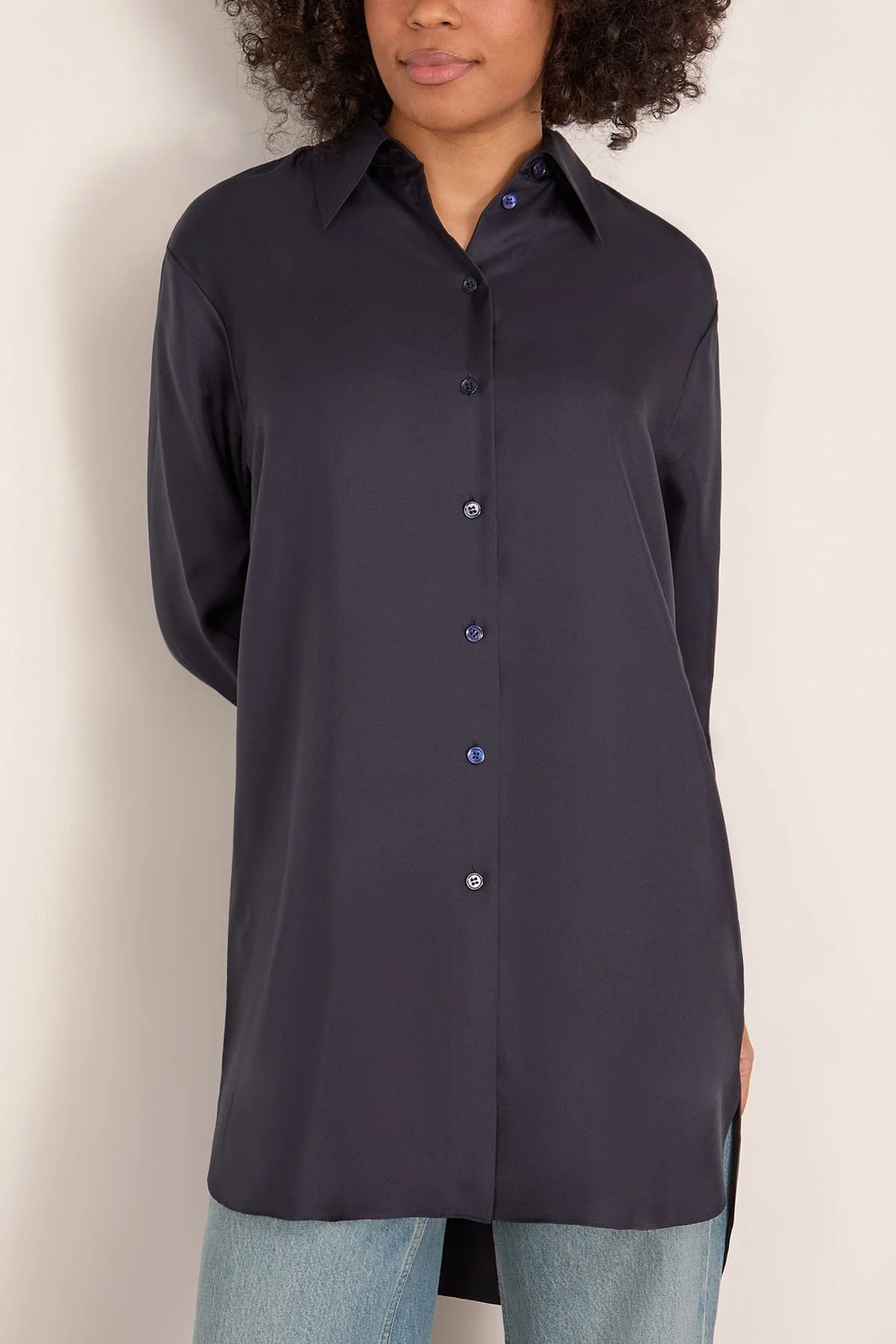 Signature Elongated Silk Shirt in Night - Image 3