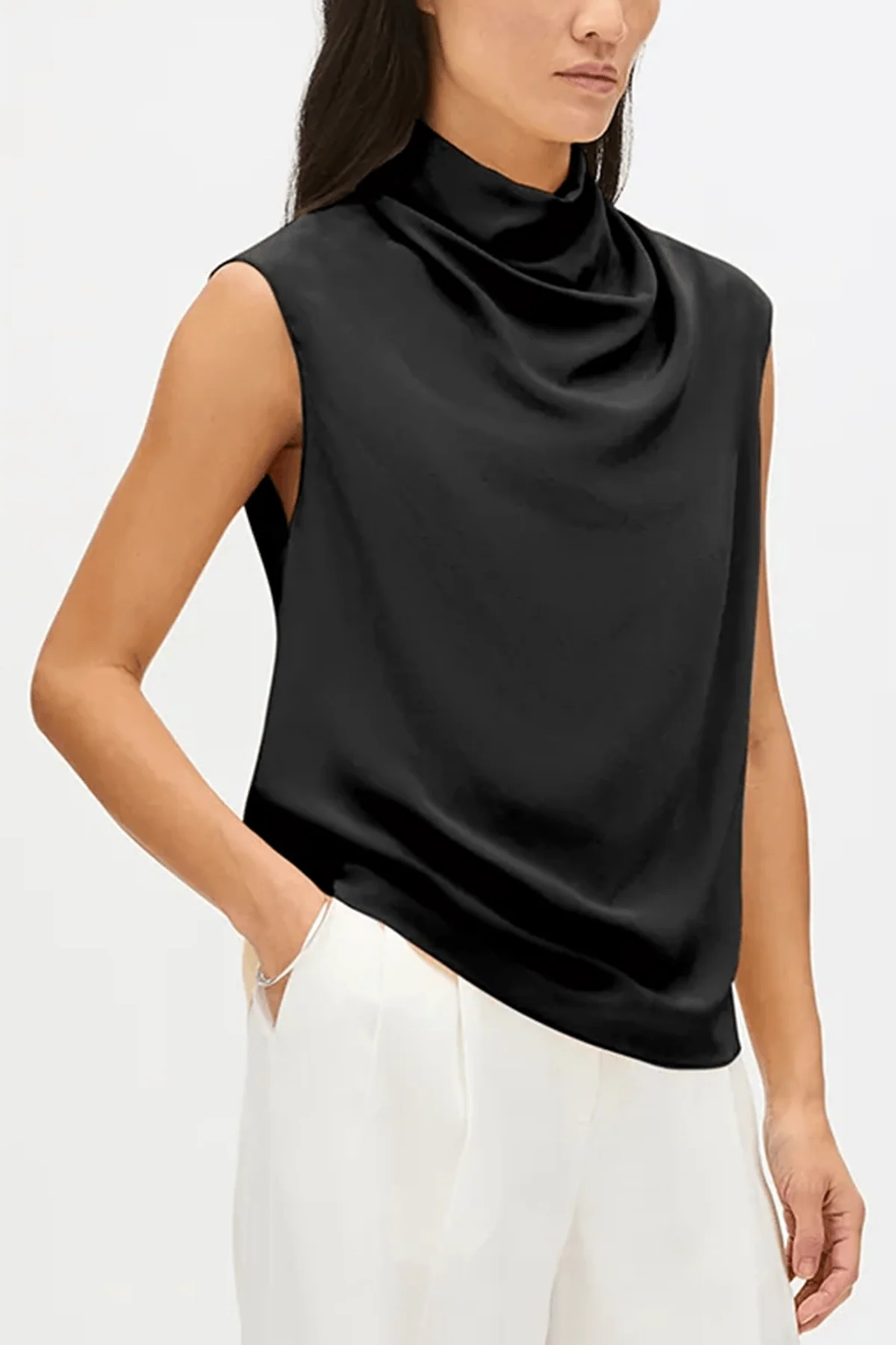 Silk Draped Top in Black - Image 3