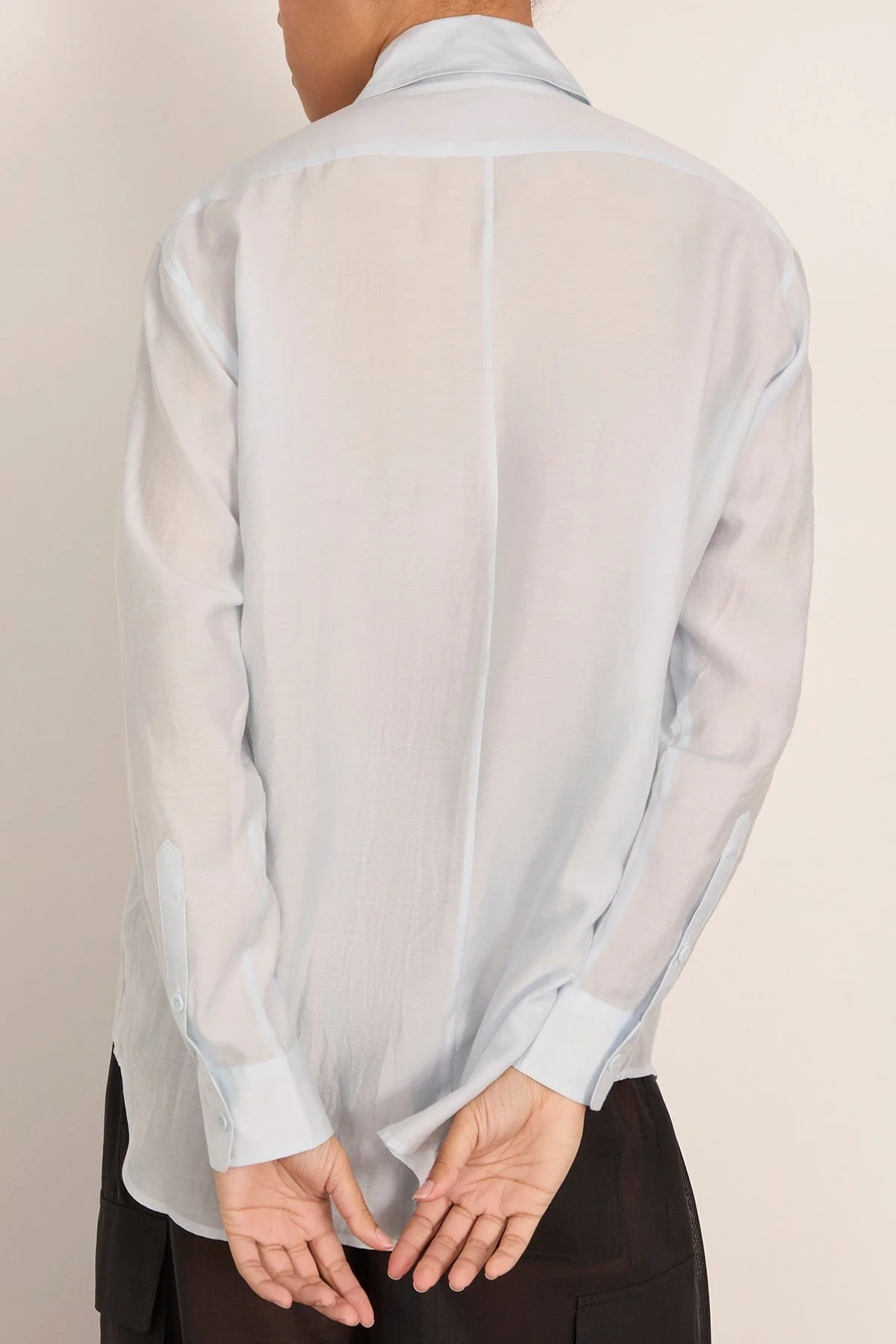 Silk Voile Easy Pintucked Shirt in Ice Blue - Image 4