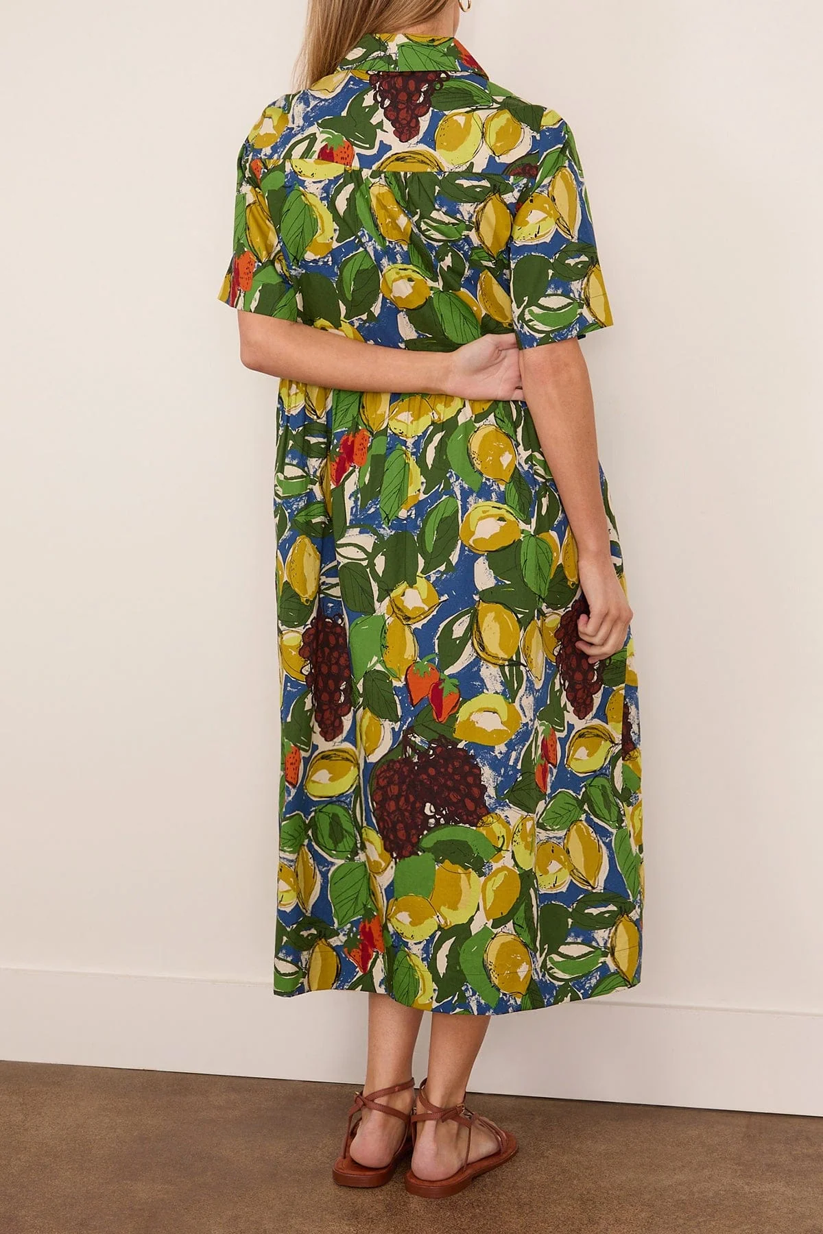 Sketched Fruit Print Shirt Dress in Verdigris/Multi - Image 4