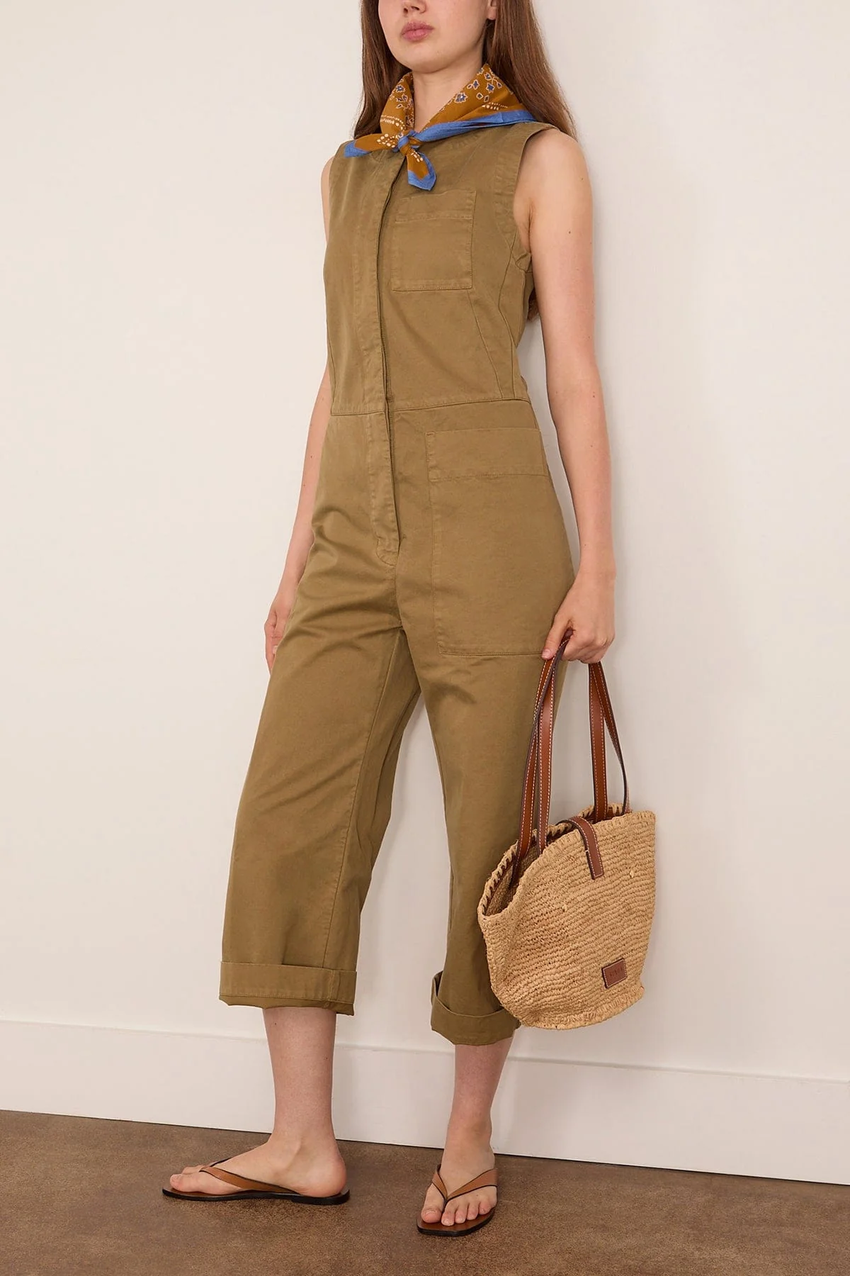 Sleeveless Cotton Twill Jumpsuit in Olive Leaf - Image 2