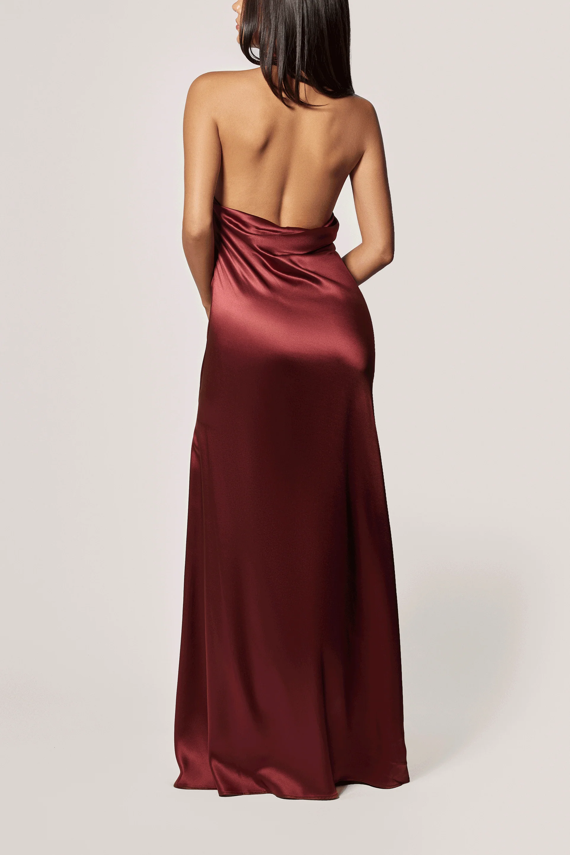 Soie Asymmetrical Halter Gown in Brick Dust - Image 4