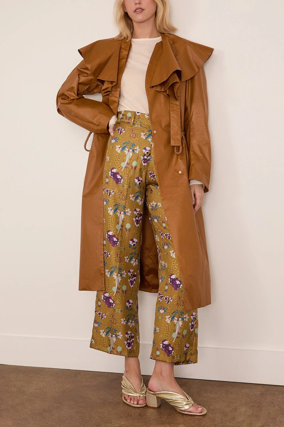 Sonia Silk Twill Pant in Mustard Floral - Image 2
