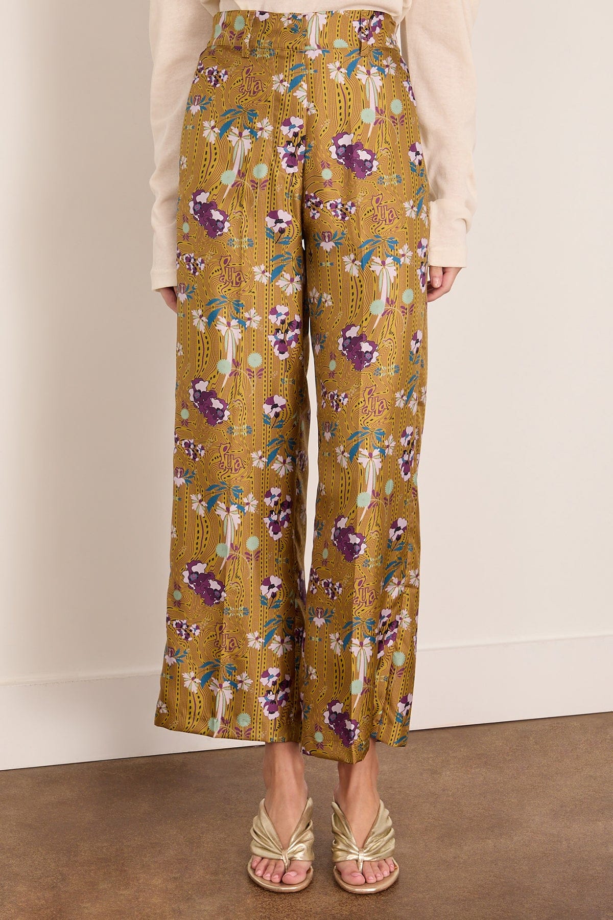 Sonia Silk Twill Pant in Mustard Floral - Image 3