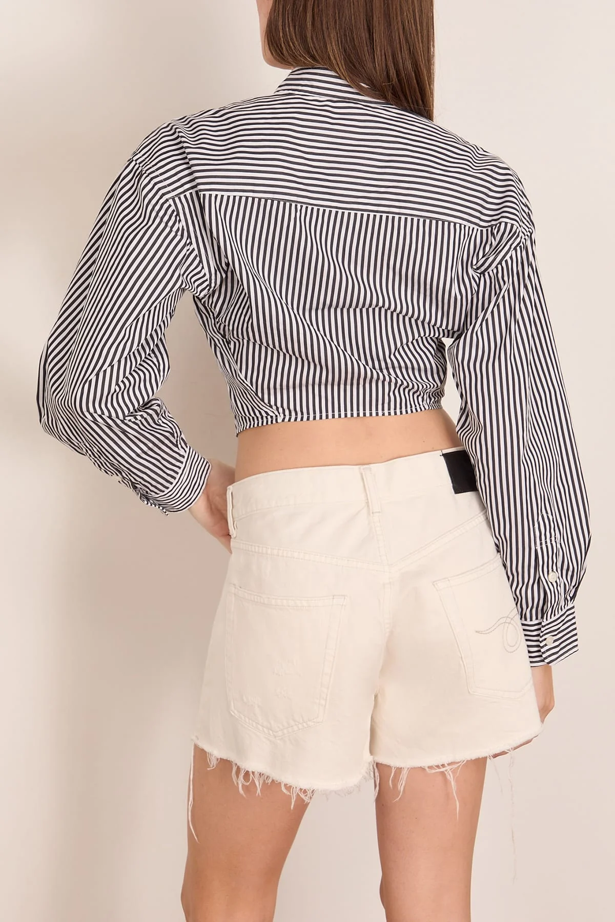 Split Hem Boyfriend Shirt in Black and White Stripe - Image 4