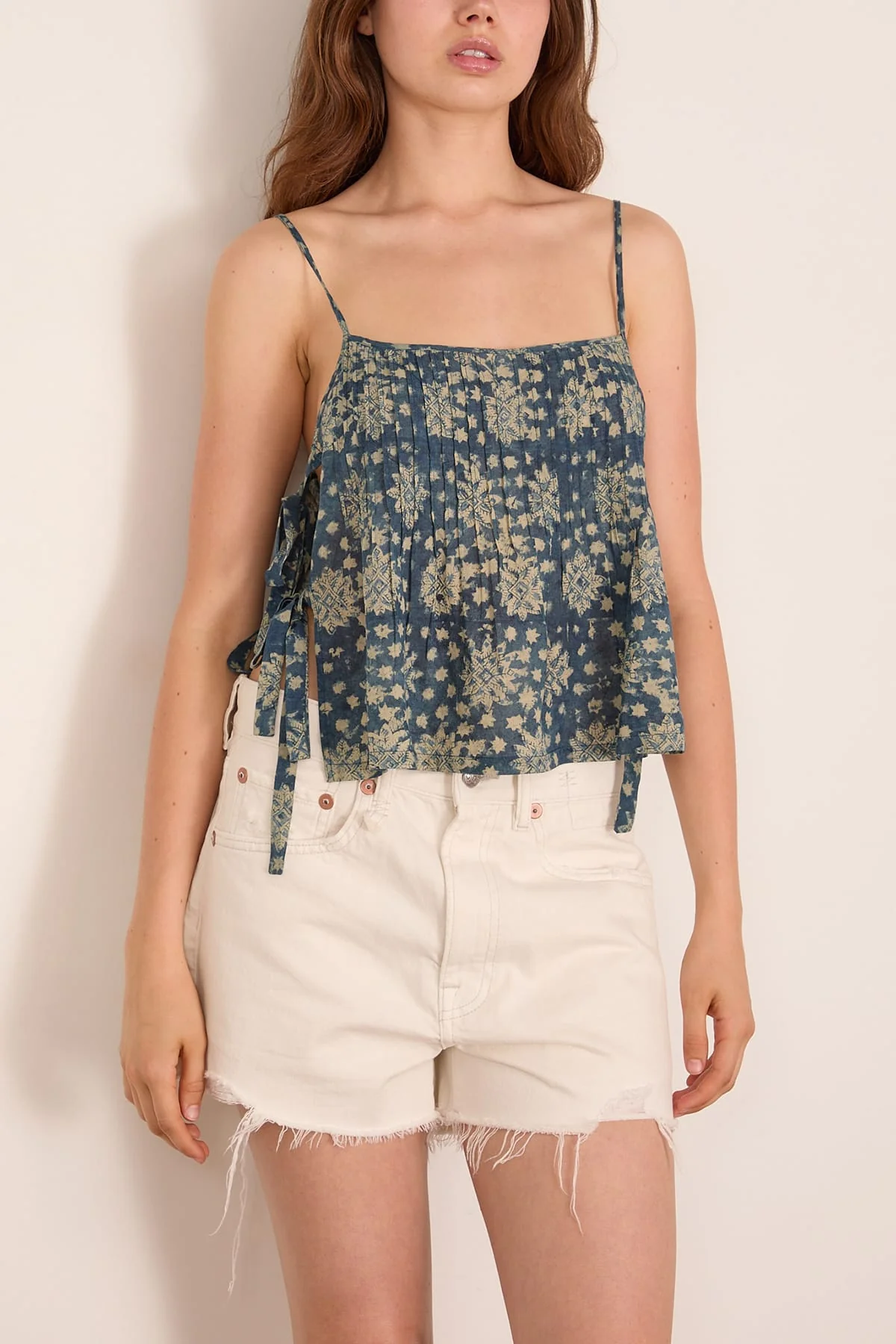 Square Neck Cami with Ties in Indigo Medallion Print - Image 3