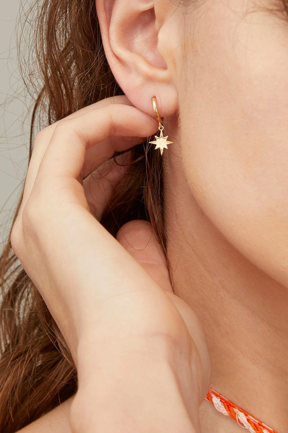 Starburst Drop Huggies in 14k Yellow Gold - Image 2